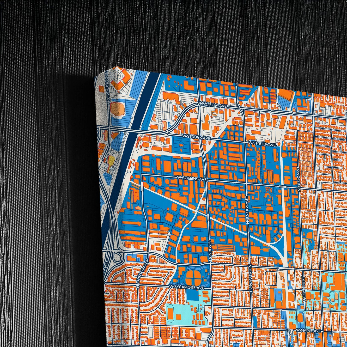 Orange California Colorful City Map Canvas Print Detail