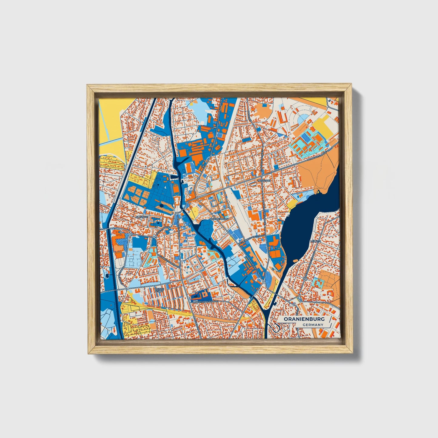 Oranienburg Germany Colorful City Map Canvas Print • Natural Wooden Framed