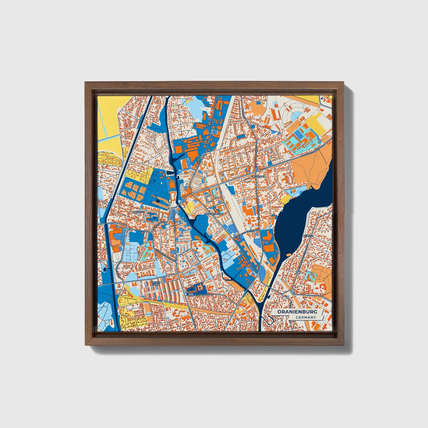 Oranienburg Germany Colorful City Map Canvas Print • Dark Wooden Framed