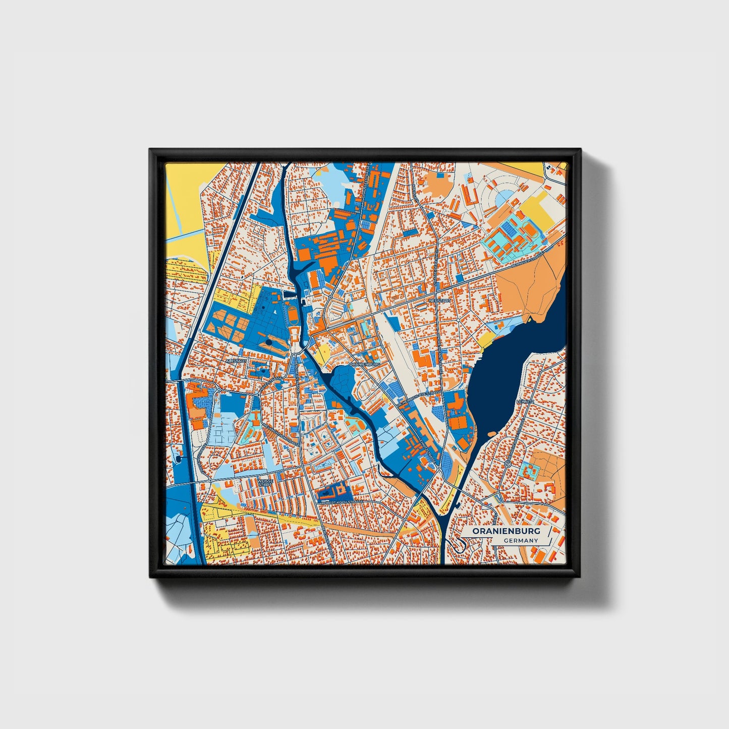 Oranienburg Germany Colorful City Map Canvas Print • Black Framed