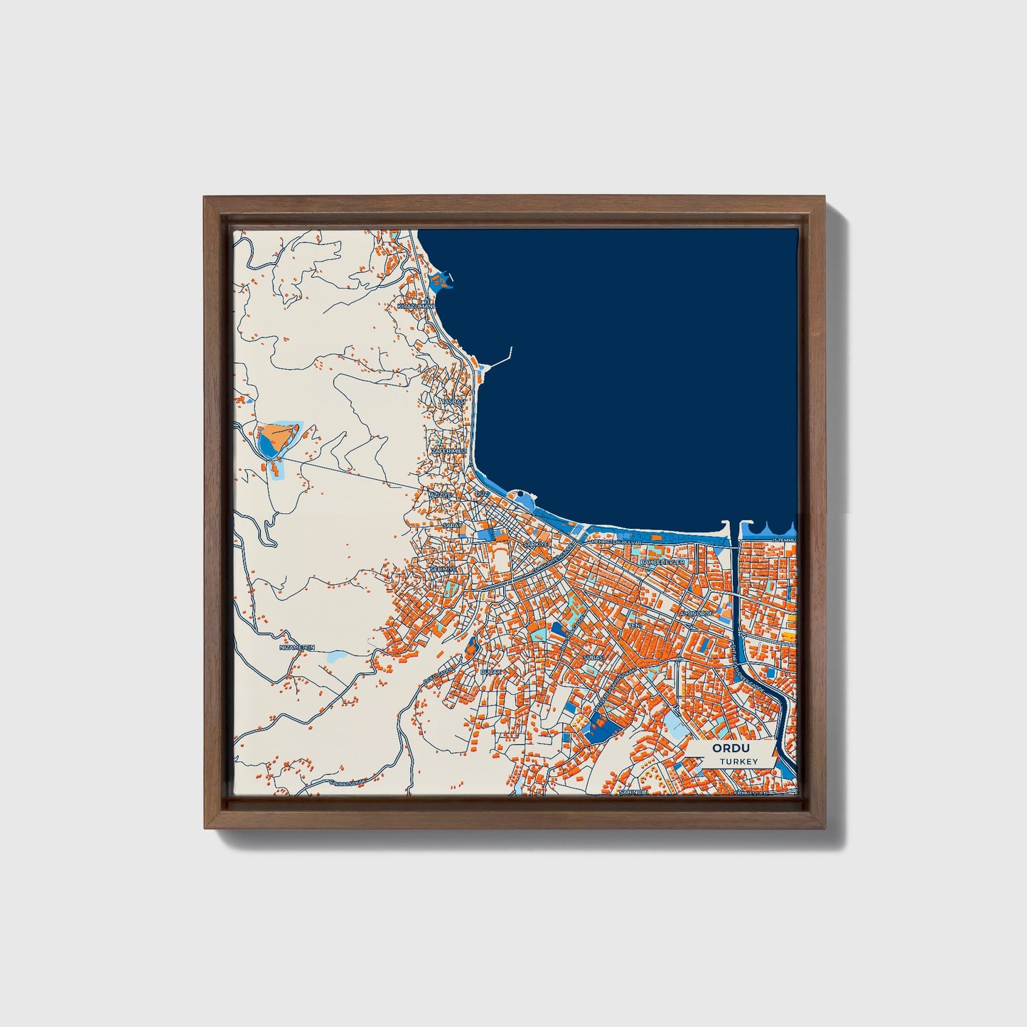 Ordu Turkey Colorful City Map Canvas Print • Dark Wooden Framed