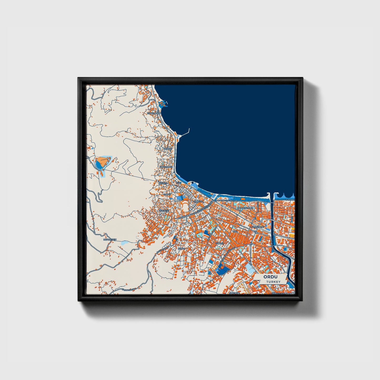 Ordu Turkey Colorful City Map Canvas Print • Black Framed