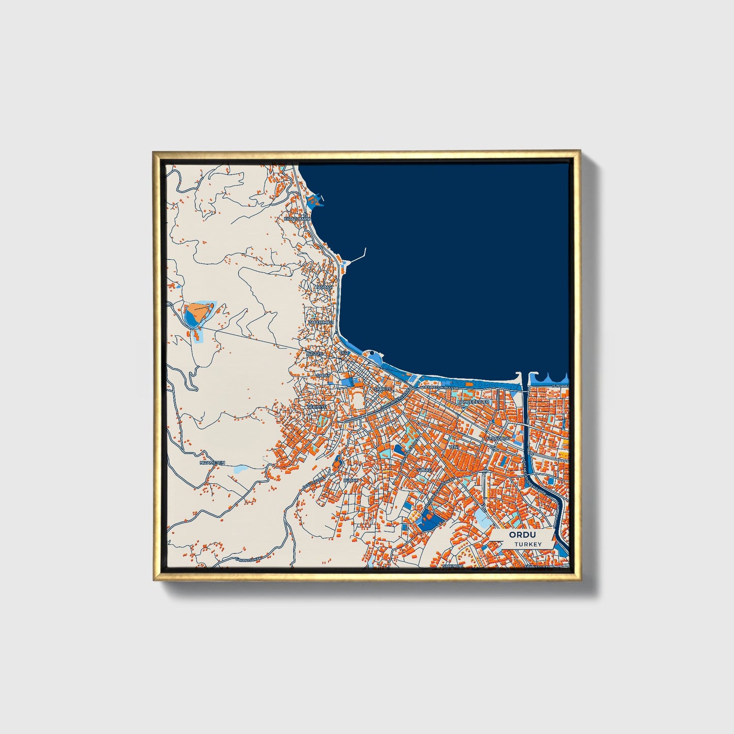 Ordu Turkey Colorful City Map Canvas Print • Gold Framed