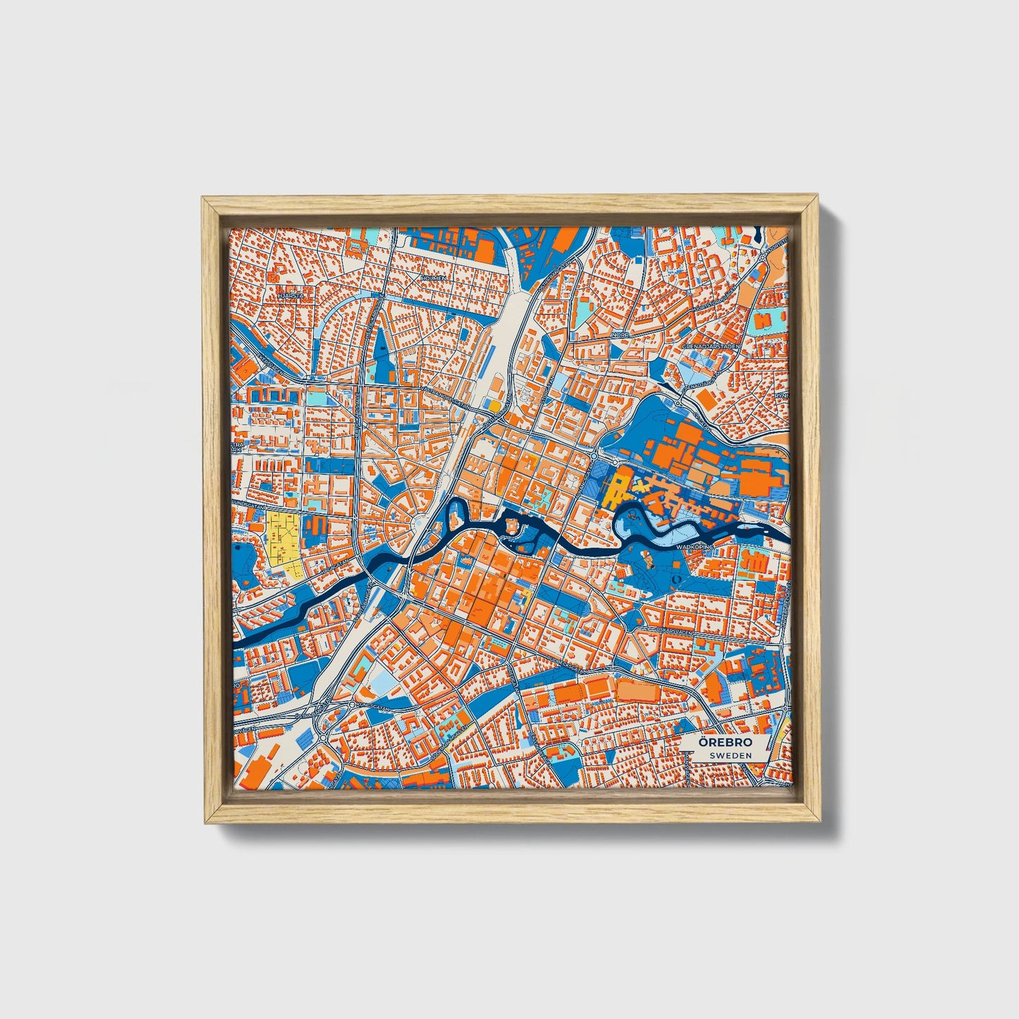 Örebro Sweden Colorful City Map Canvas Print • Natural Wooden Framed