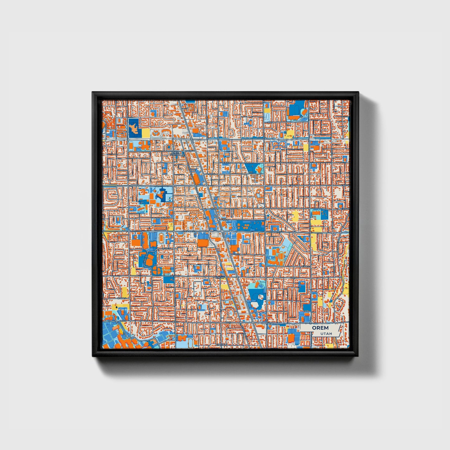 Orem Utah Colorful City Map Canvas Print • Black Framed