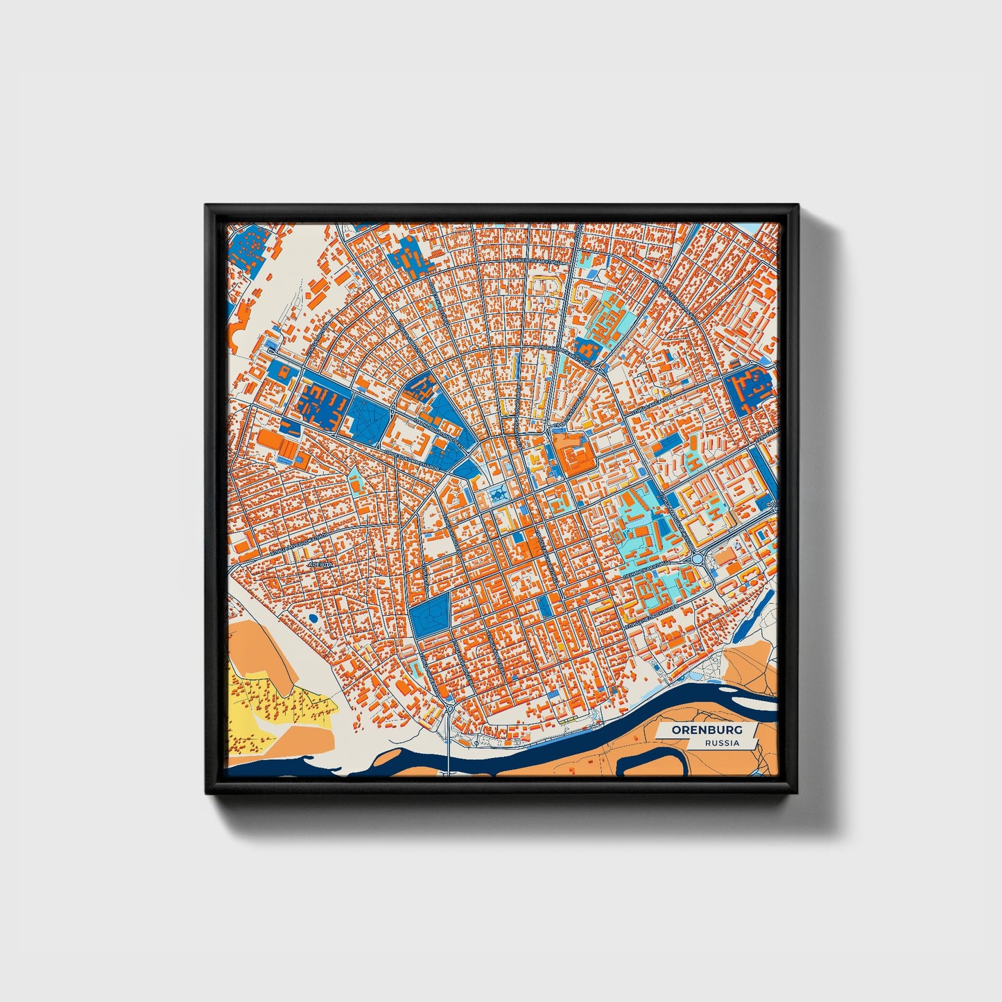 Orenburg Russia Colorful City Map Canvas Print • Black Framed