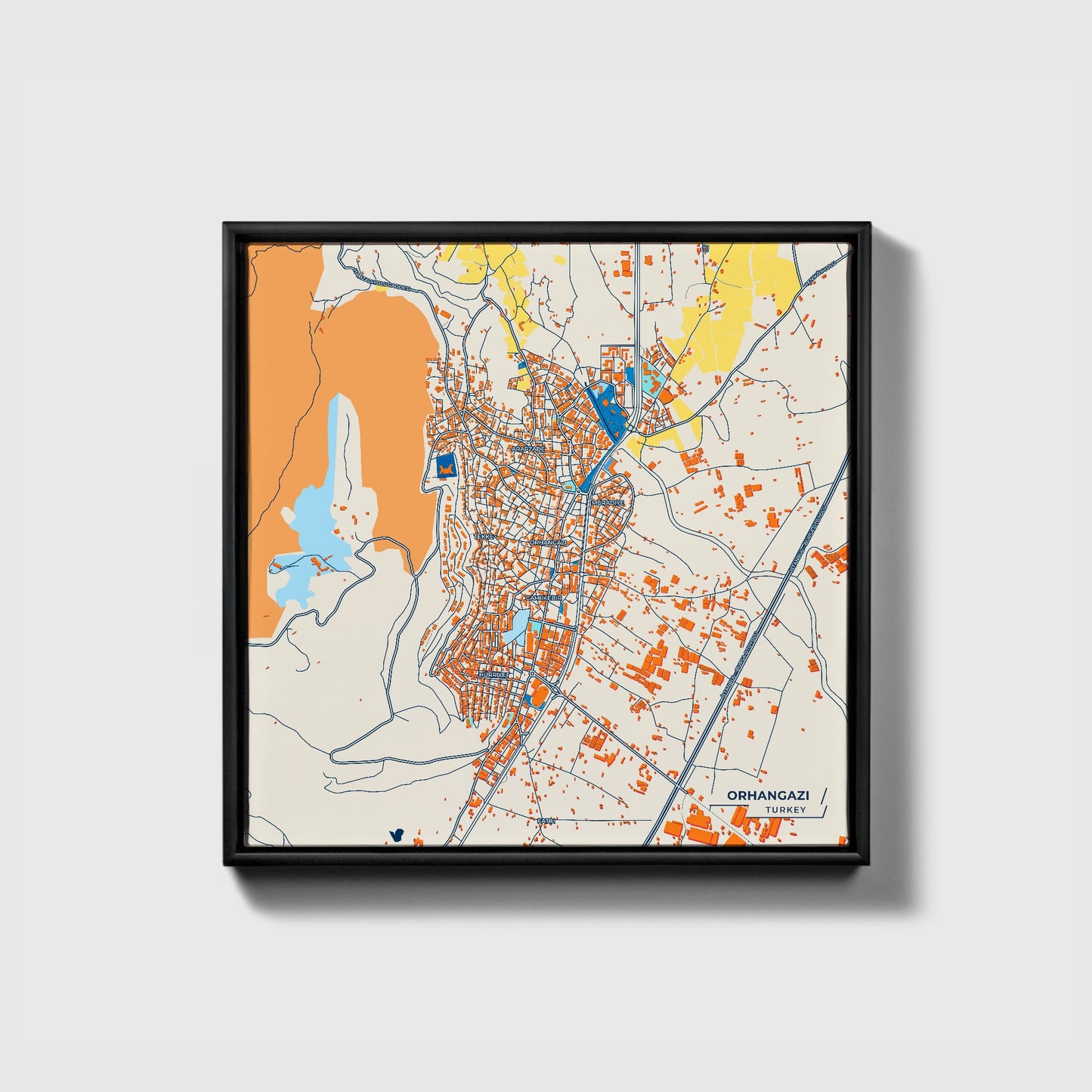 Orhangazi̇ Turkey Colorful City Map Canvas Print • Black Framed