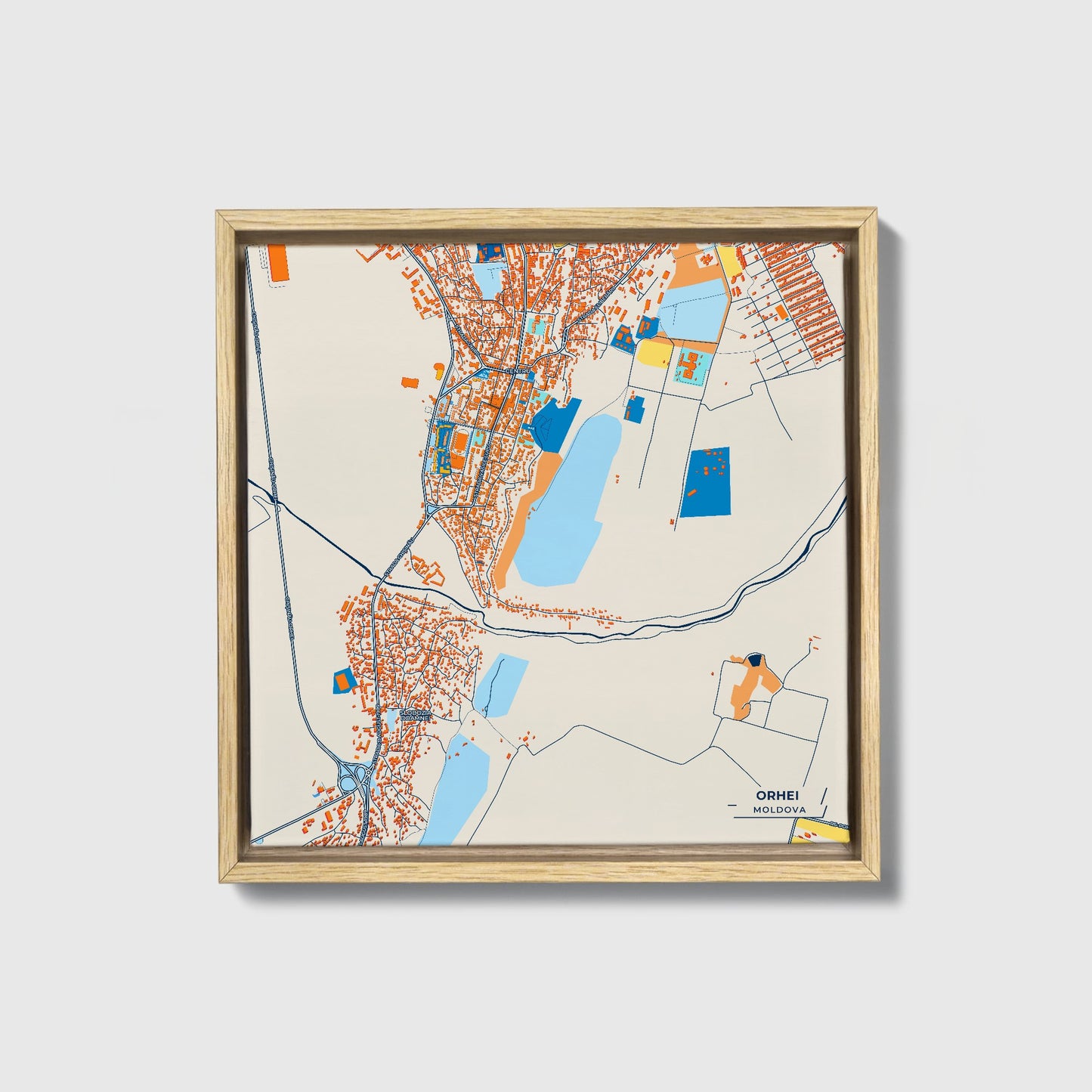 Orhei Moldova Colorful City Map Canvas Print • Natural Wooden Framed