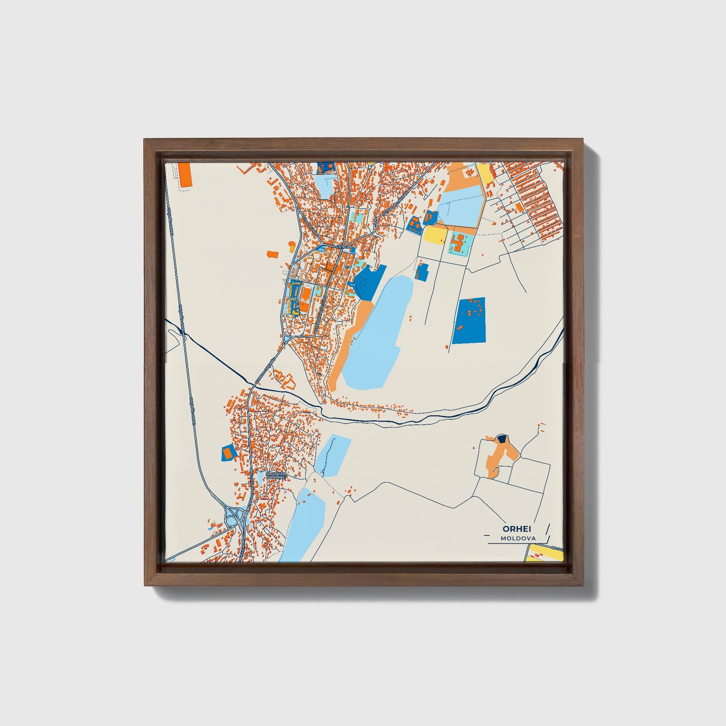 Orhei Moldova Colorful City Map Canvas Print • Dark Wooden Framed