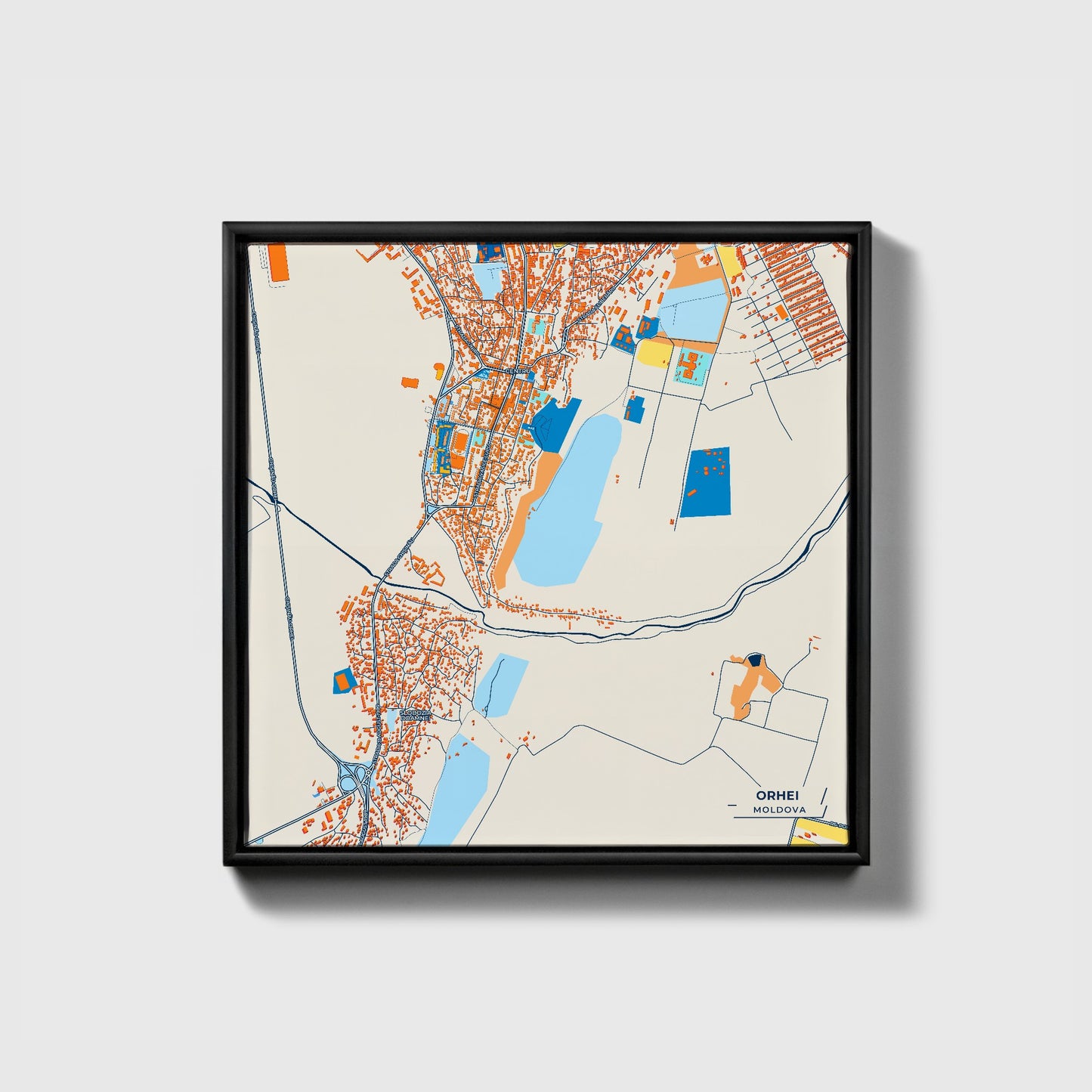 Orhei Moldova Colorful City Map Canvas Print • Black Framed