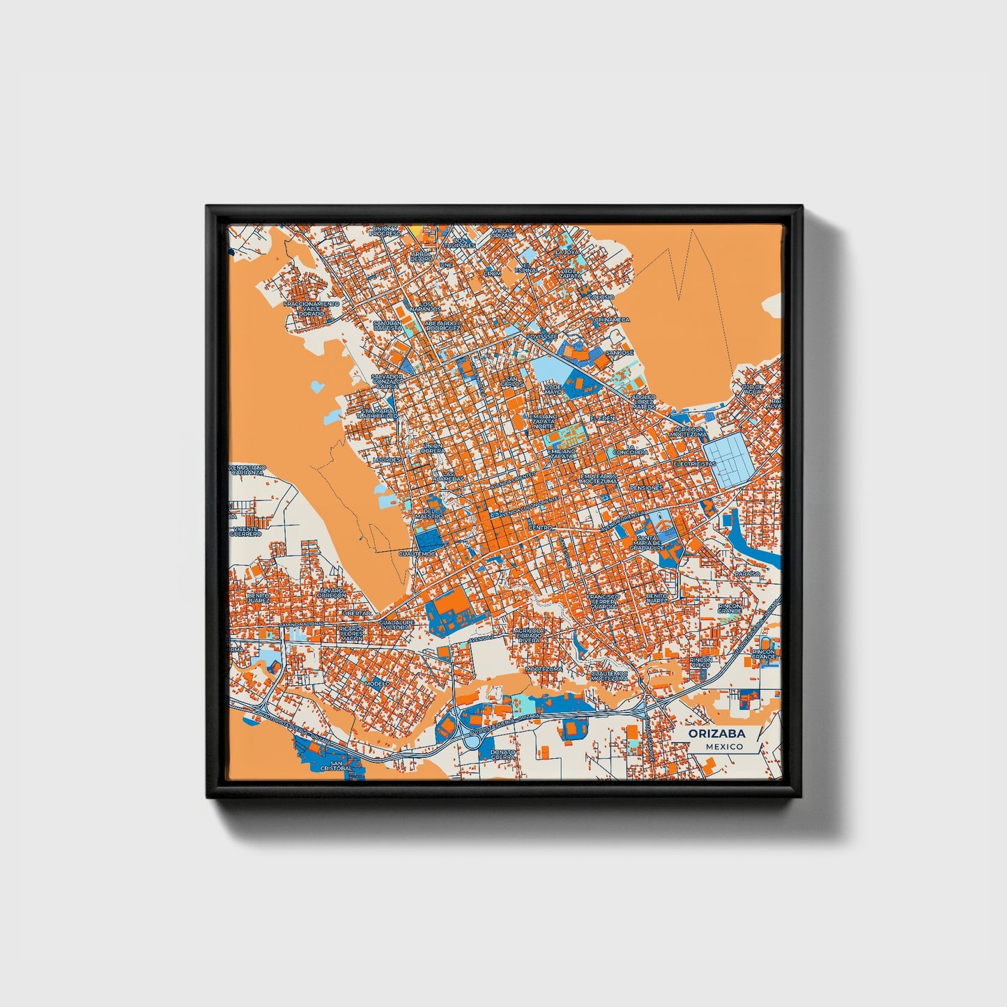 Orizaba Mexico Colorful City Map Canvas Print • Black Framed