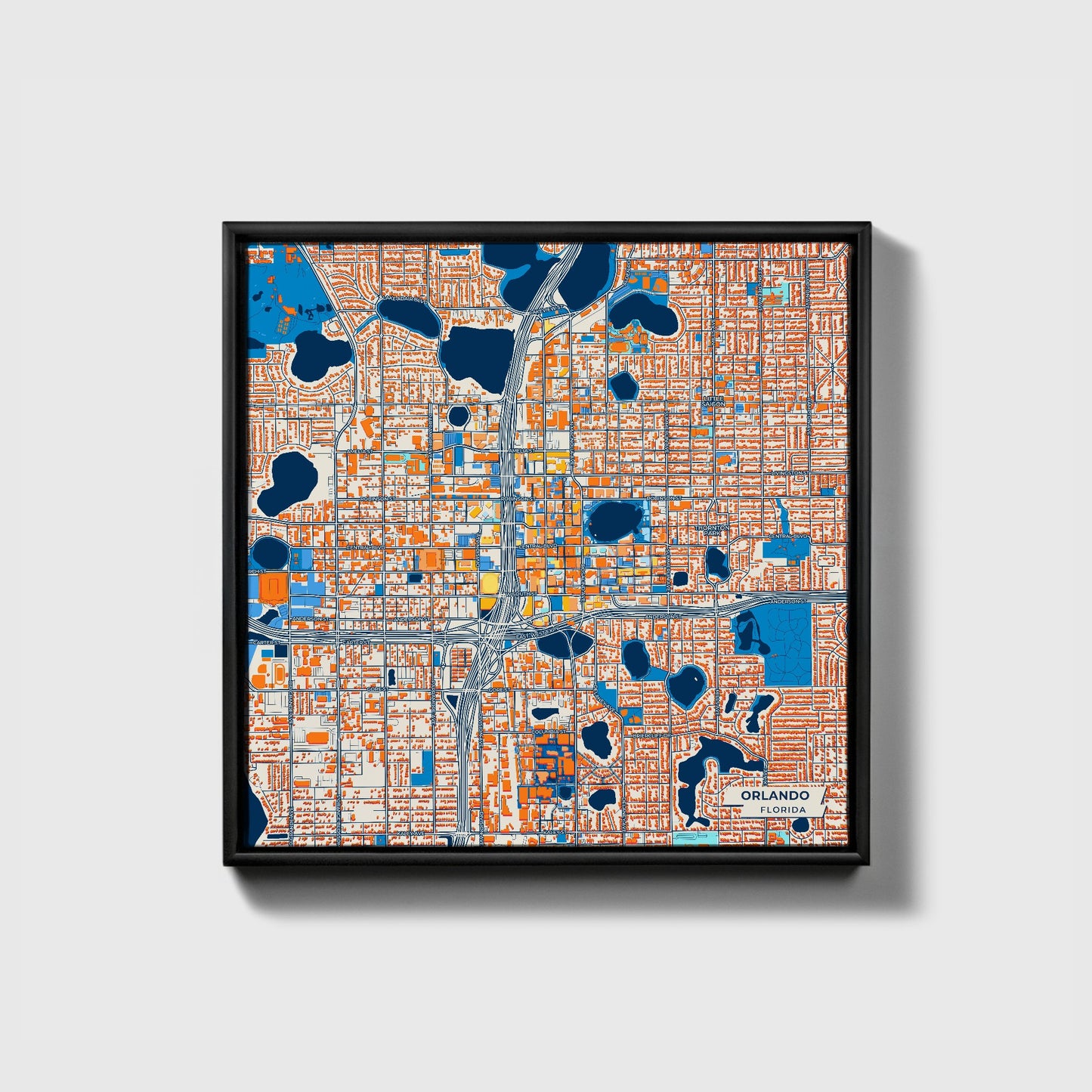 Orlando Florida Colorful City Map Canvas Print • Black Framed