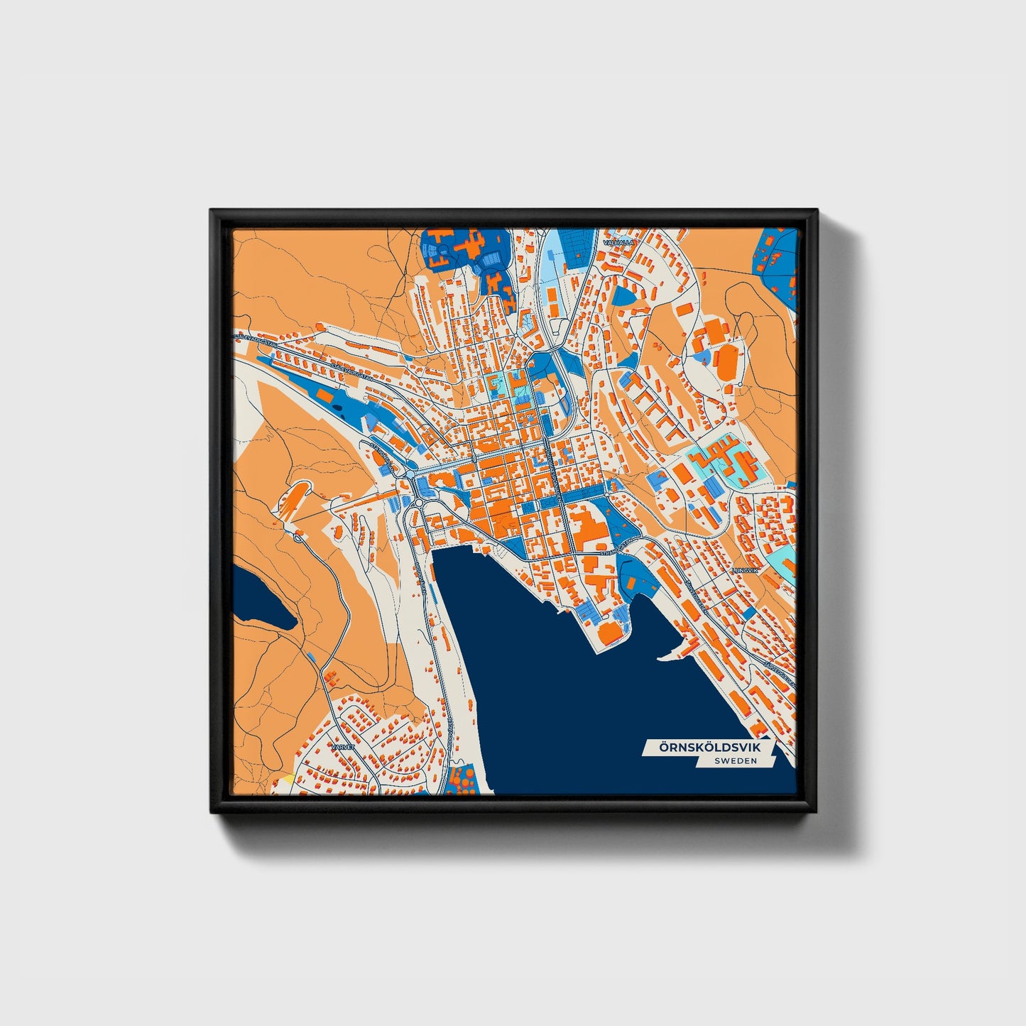 Örnsköldsvik Sweden Colorful City Map Canvas Print • Black Framed