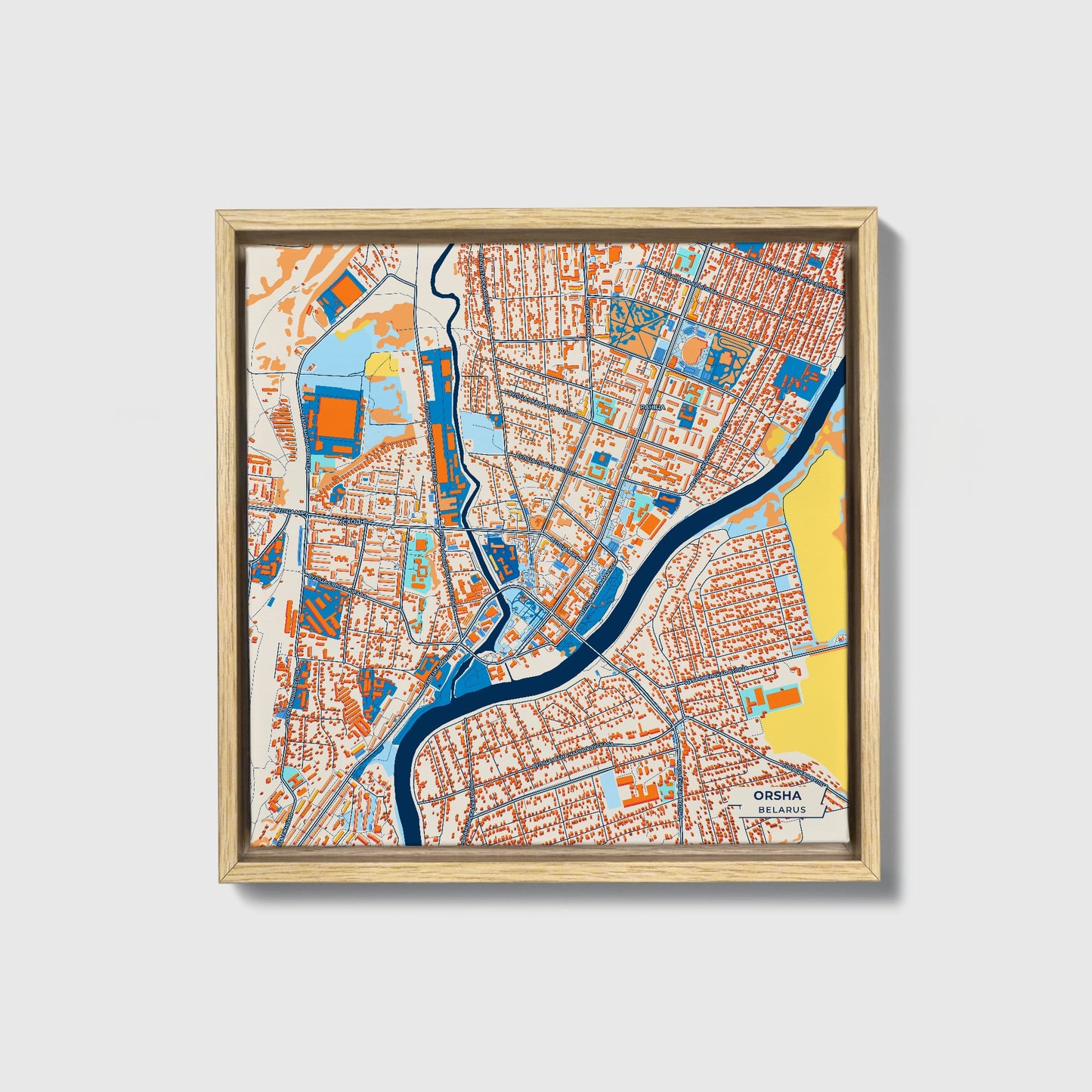 Арша Belarus Colorful City Map Canvas Print • Natural Wooden Framed