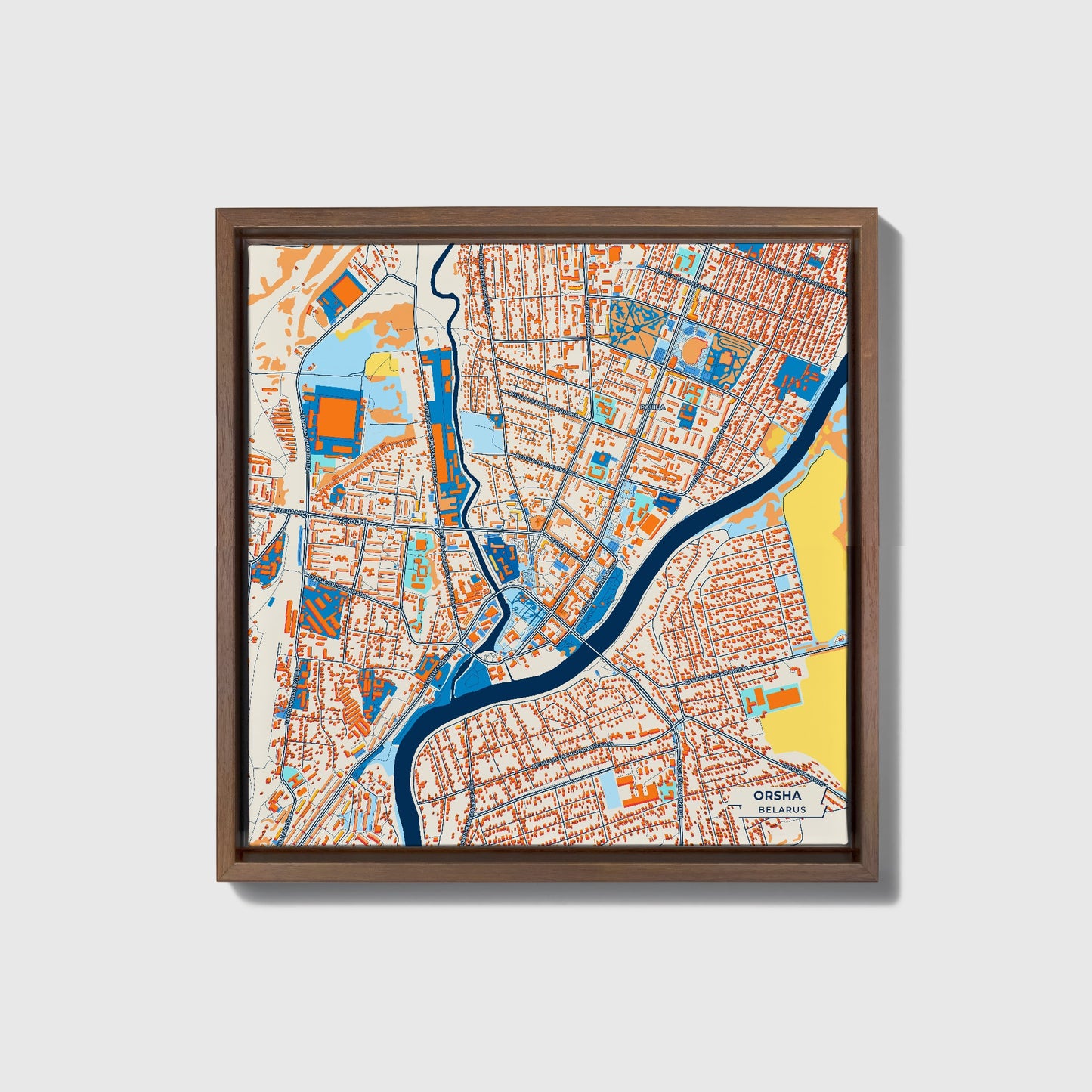 Арша Belarus Colorful City Map Canvas Print • Dark Wooden Framed