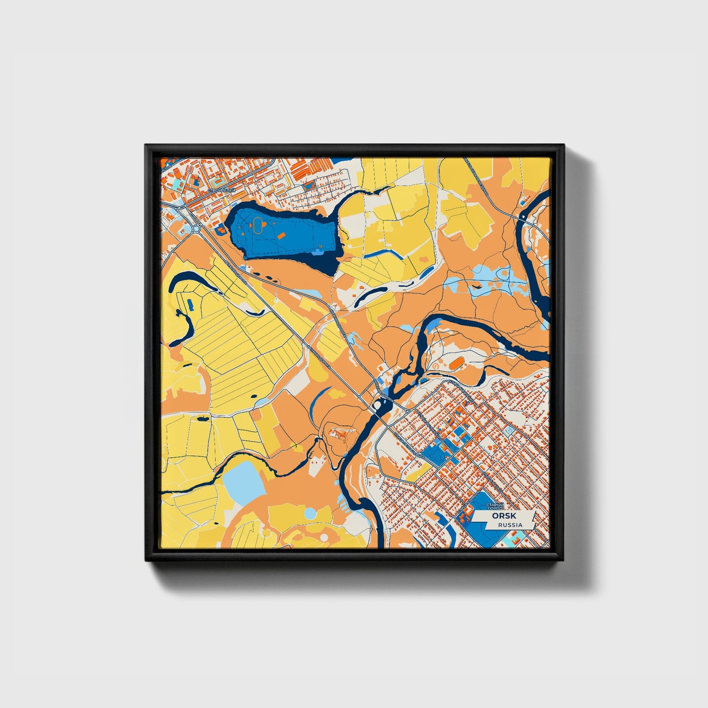 Орск Russia Colorful City Map Canvas Print • Black Framed