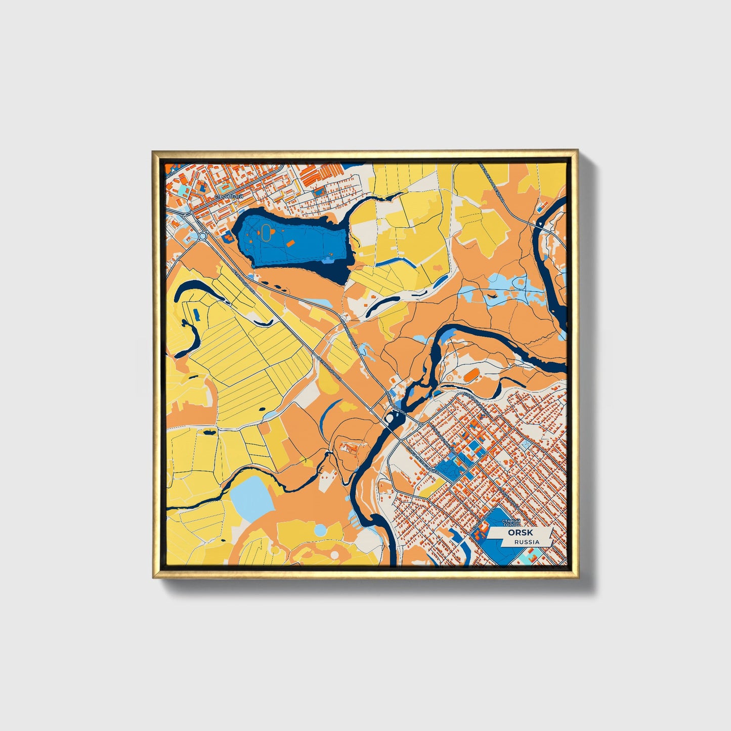 Орск Russia Colorful City Map Canvas Print • Gold Framed