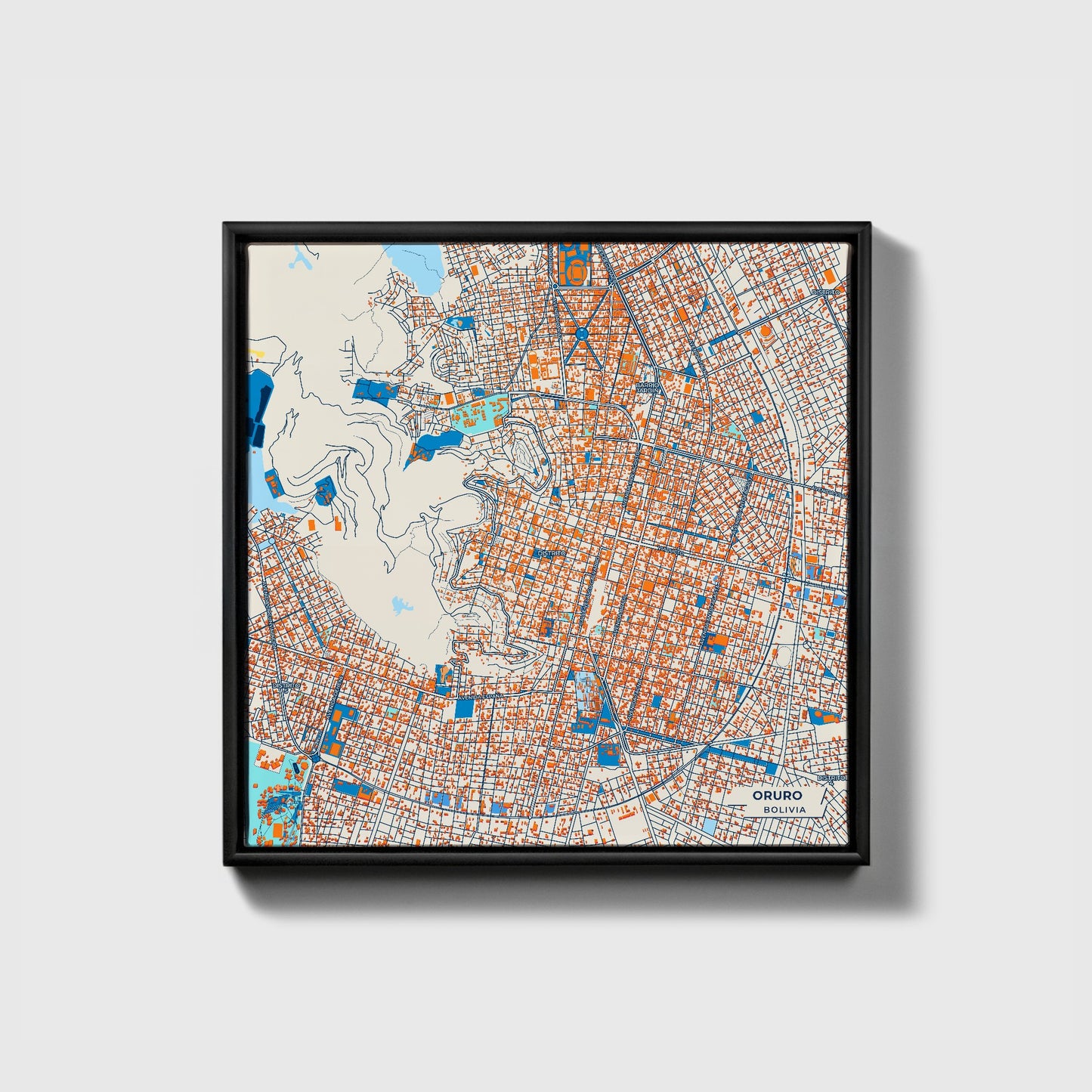 Oruro Bolivia Colorful City Map Canvas Print • Black Framed