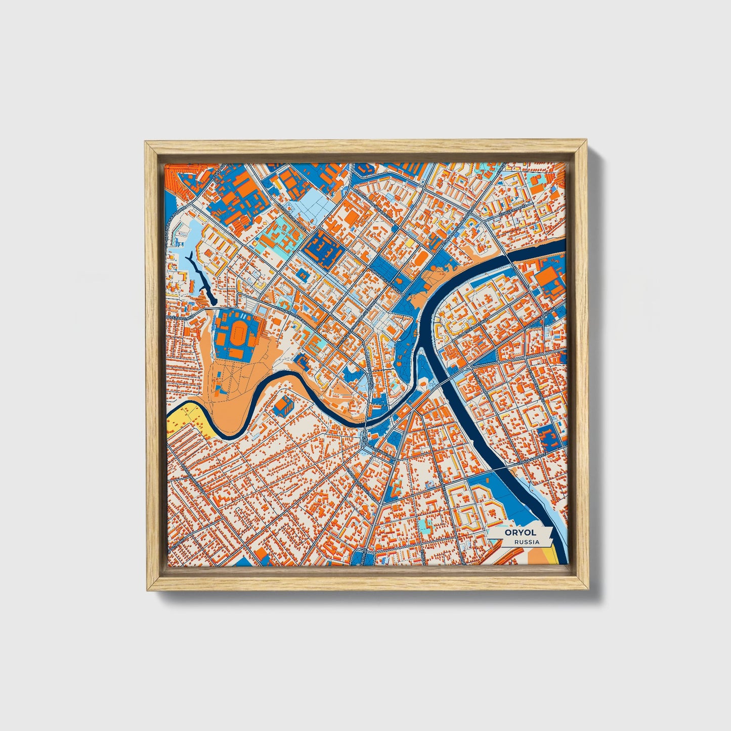 Орловская Russia Colorful City Map Canvas Print • Natural Wooden Framed