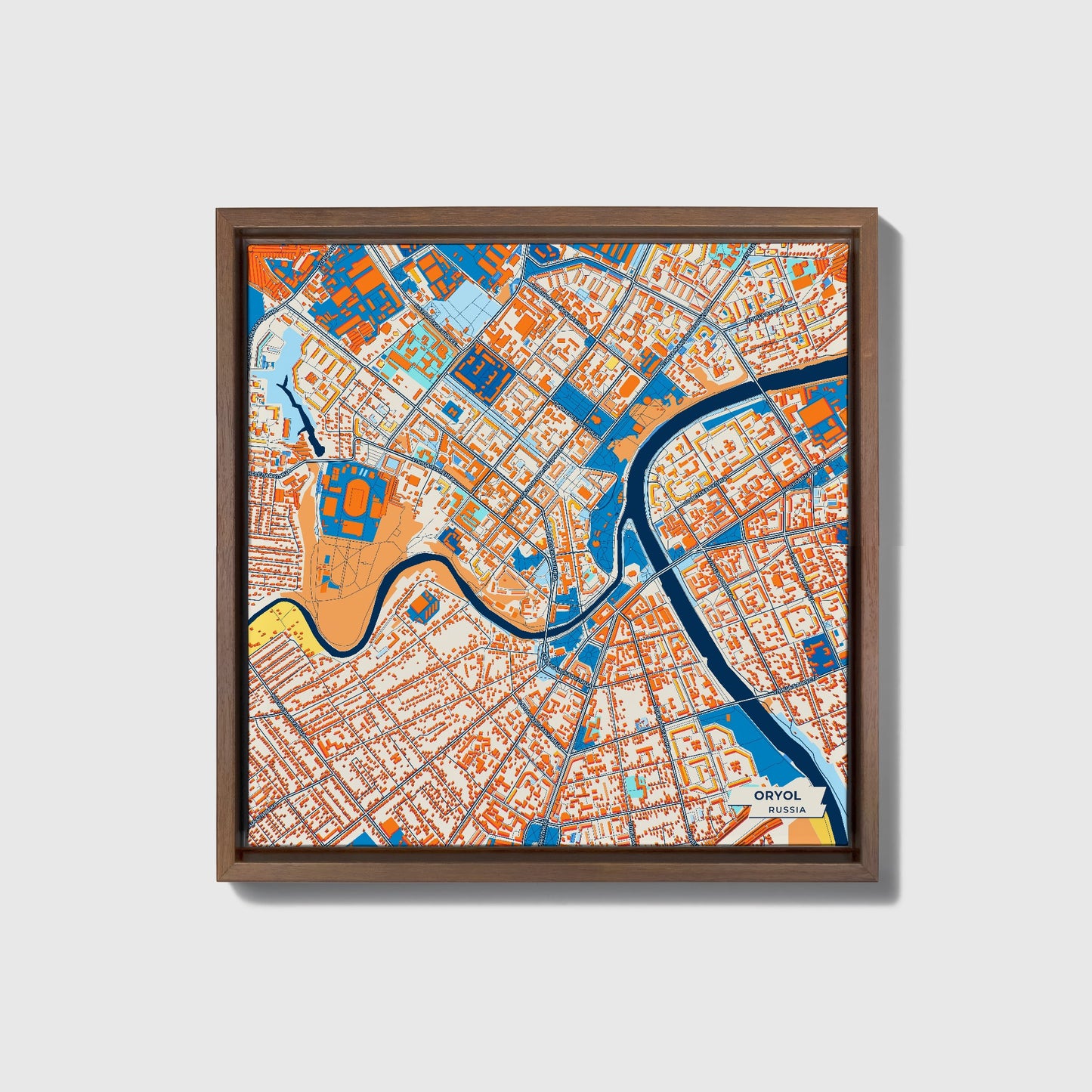 Орловская Russia Colorful City Map Canvas Print • Dark Wooden Framed