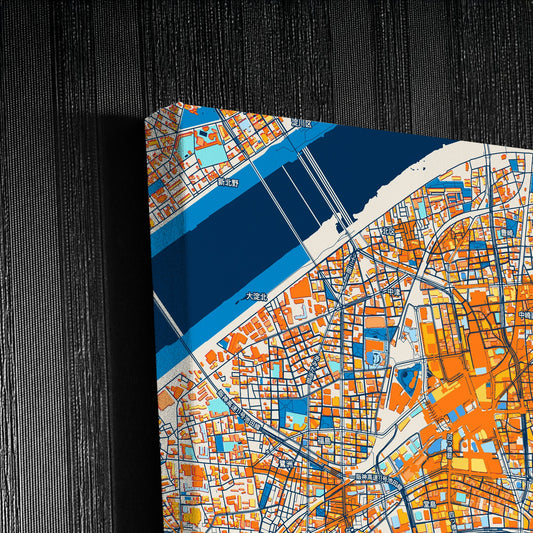 Osaka Japan Colorful City Map Canvas Print Detail