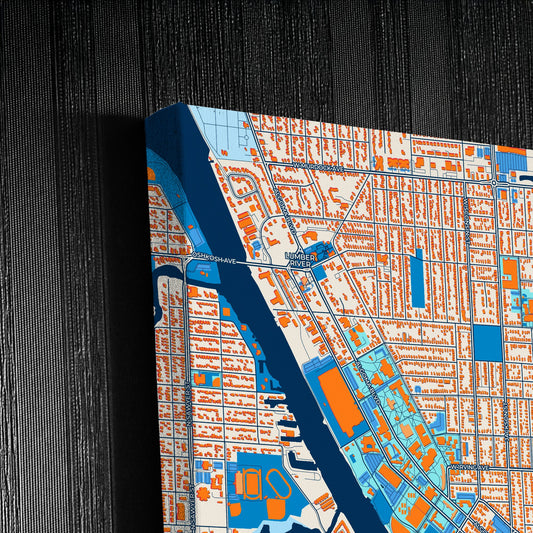 Oshkosh Wisconsin Colorful City Map Canvas Print Detail