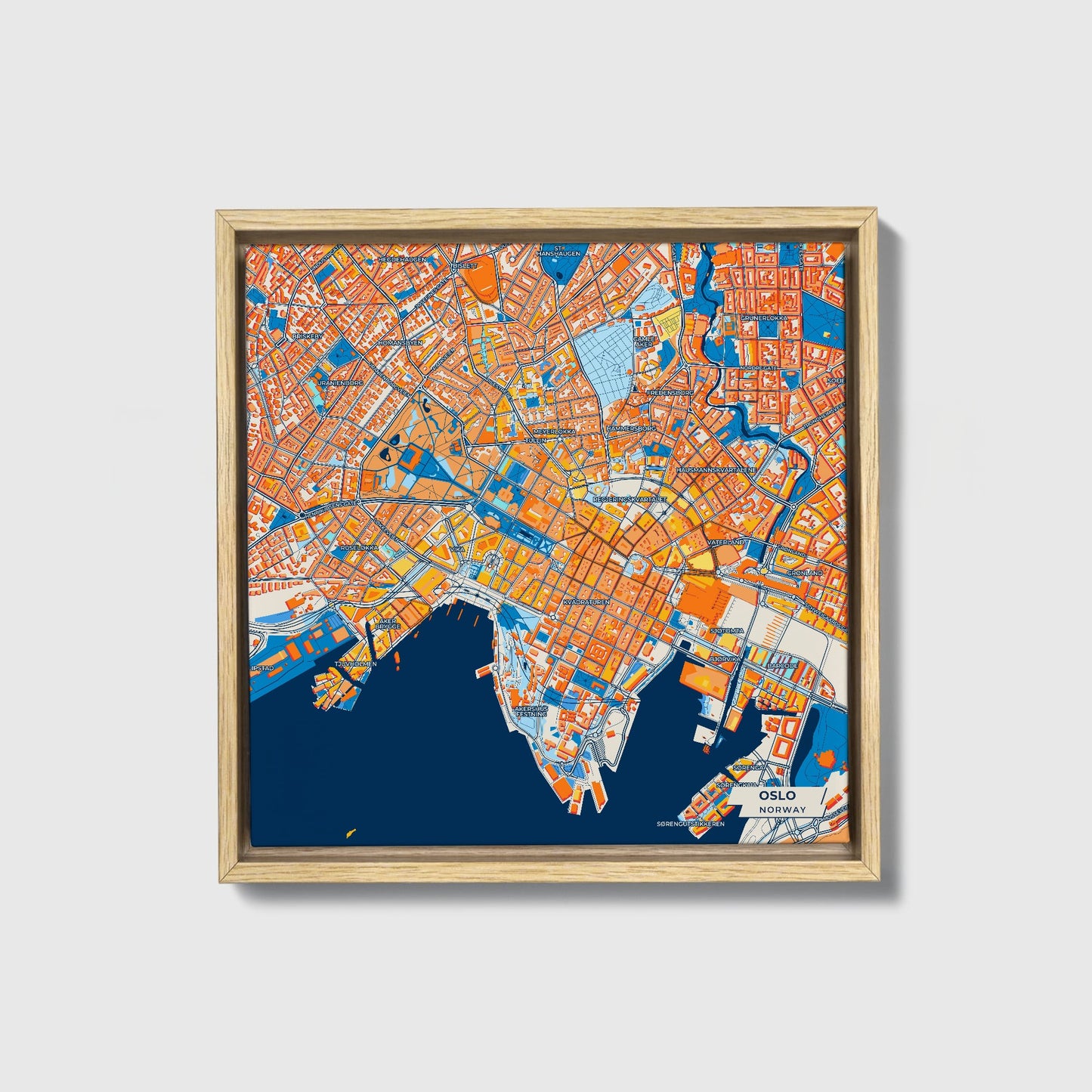 Oslo Norway Colorful City Map Canvas Print • Natural Wooden Framed