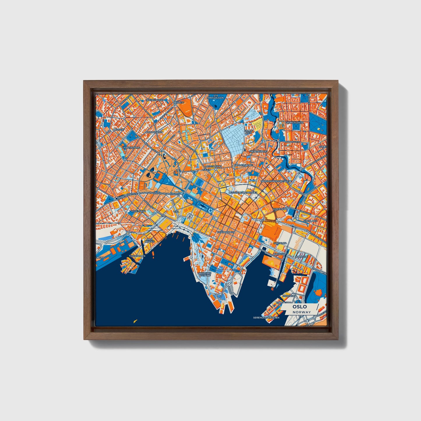 Oslo Norway Colorful City Map Canvas Print • Dark Wooden Framed