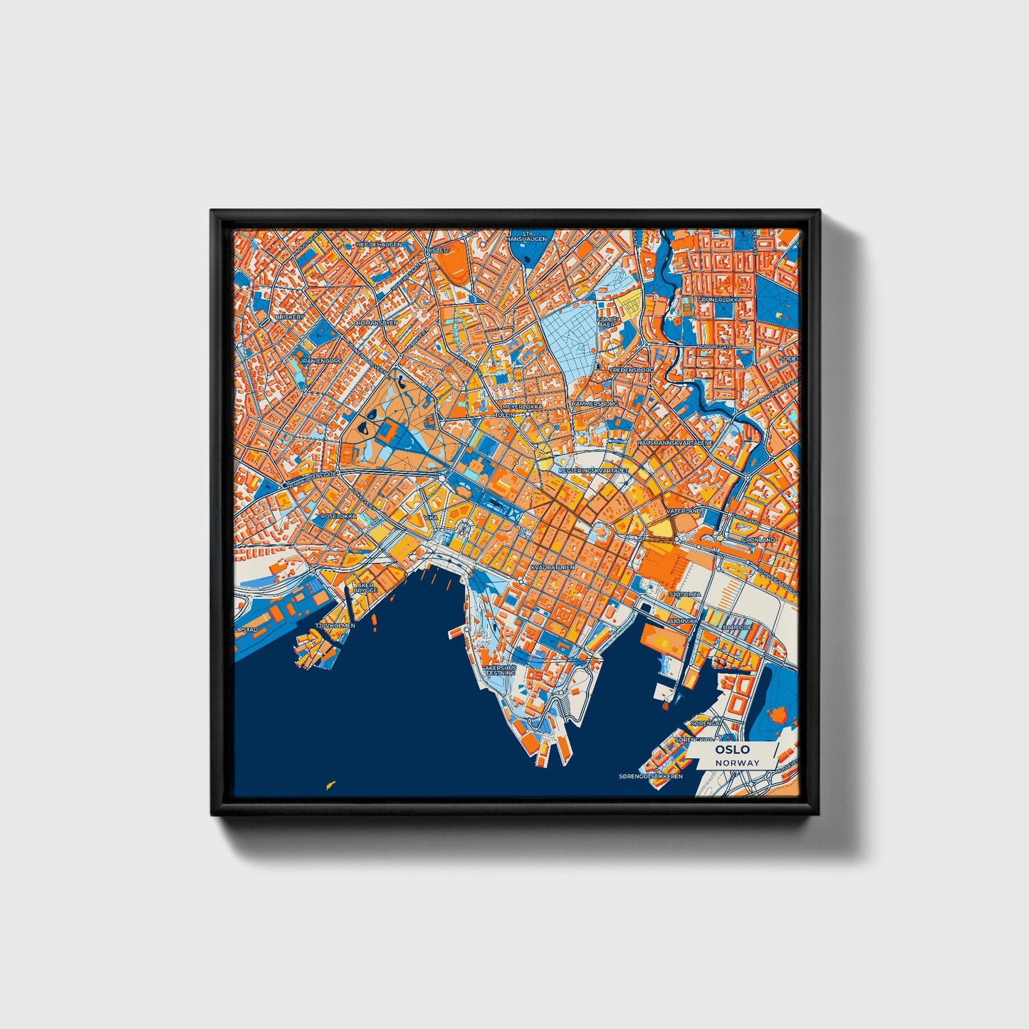 Oslo Norway Colorful City Map Canvas Print • Black Framed