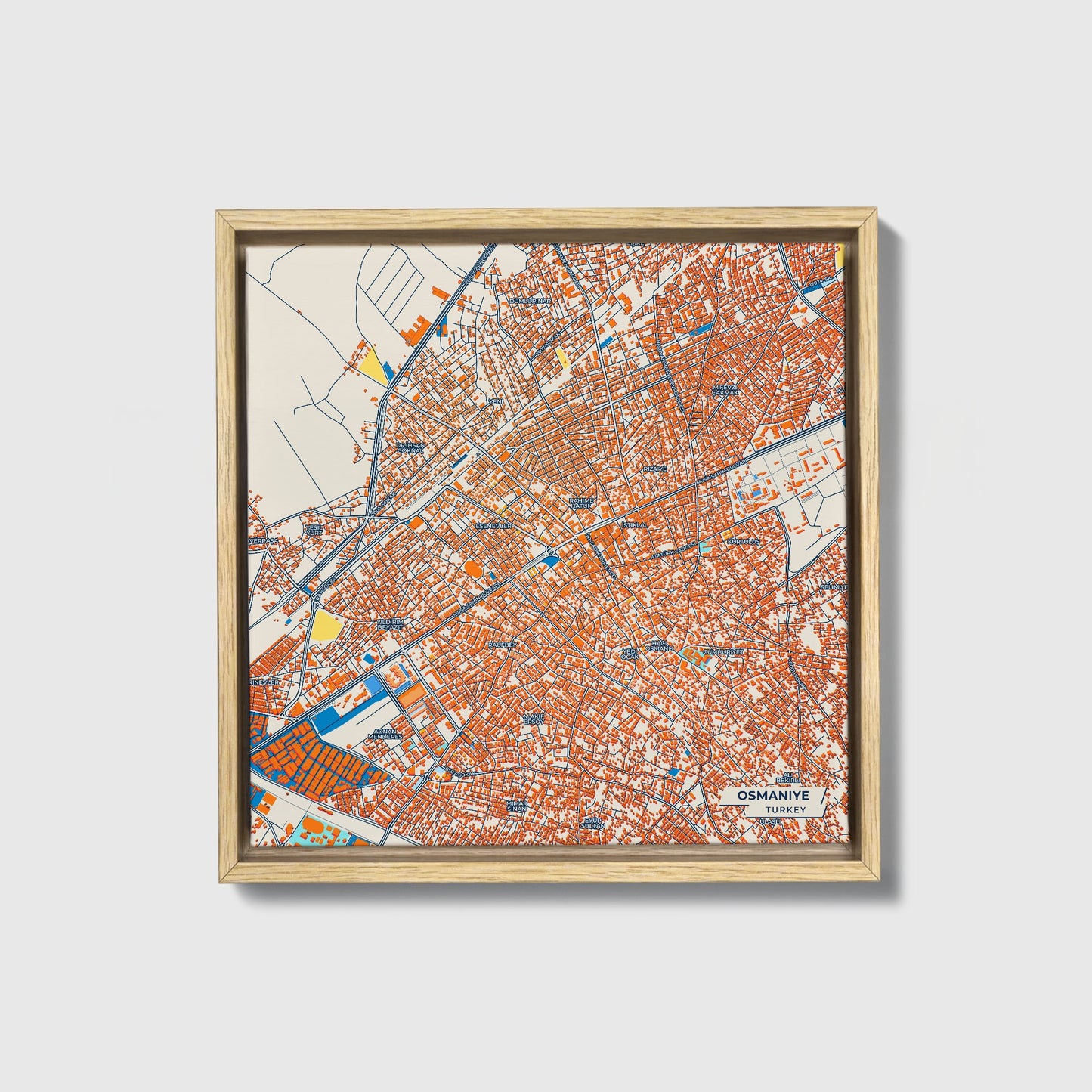 Osmani̇ye Turkey Colorful City Map Canvas Print • Natural Wooden Framed