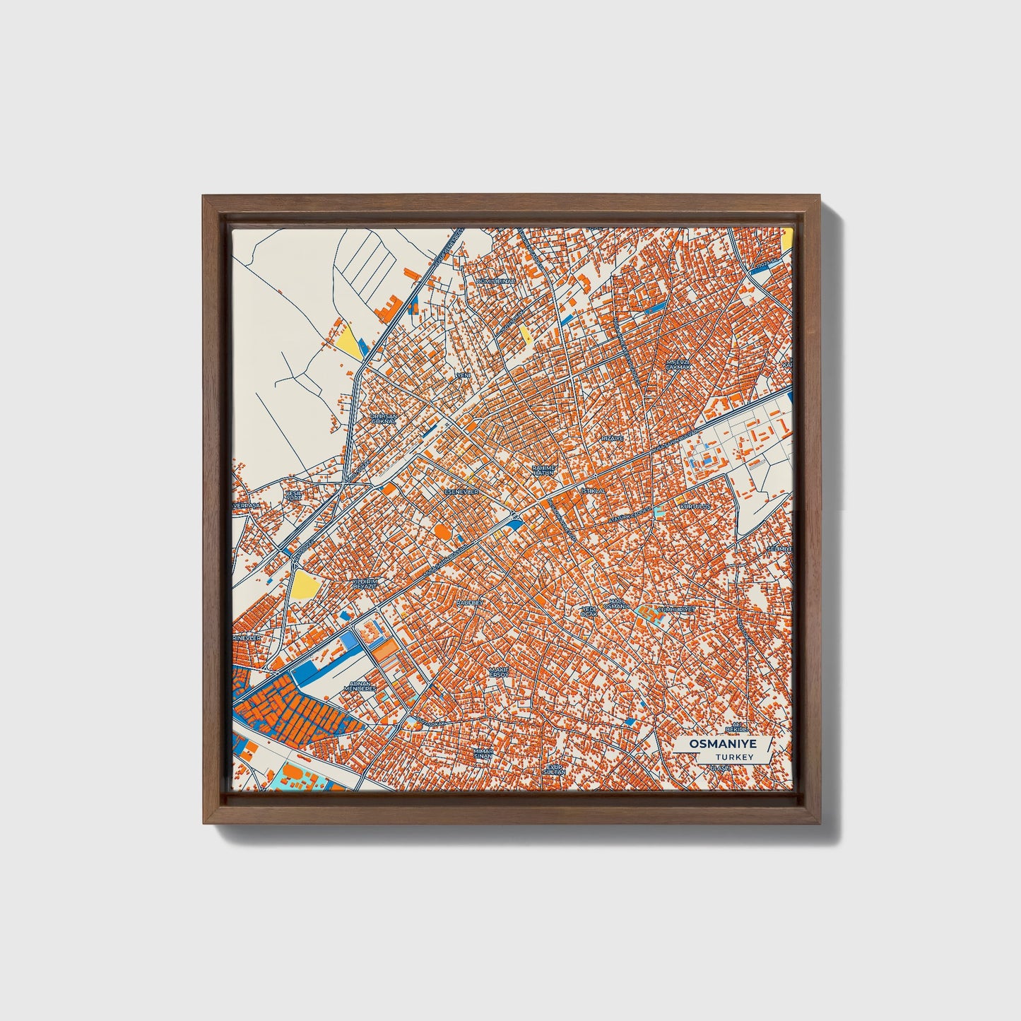 Osmani̇ye Turkey Colorful City Map Canvas Print • Dark Wooden Framed