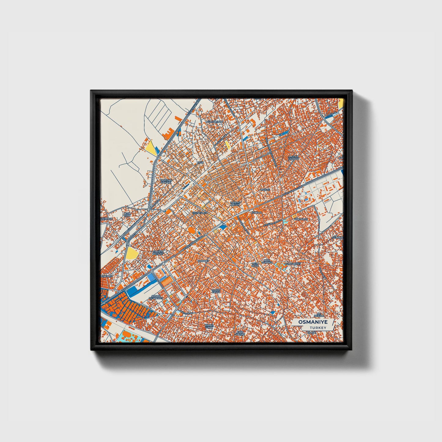 Osmani̇ye Turkey Colorful City Map Canvas Print • Black Framed