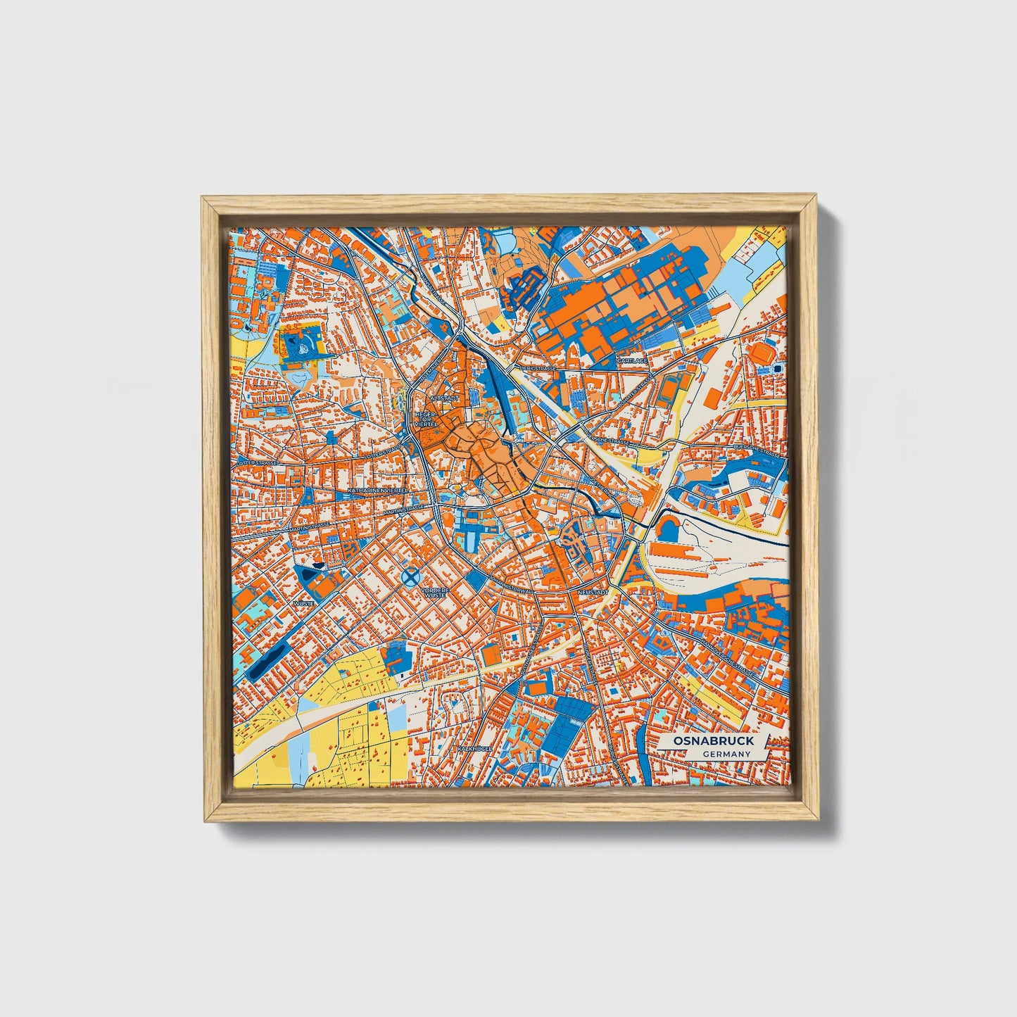 Osnabrück Germany Colorful City Map Canvas Print • Natural Wooden Framed