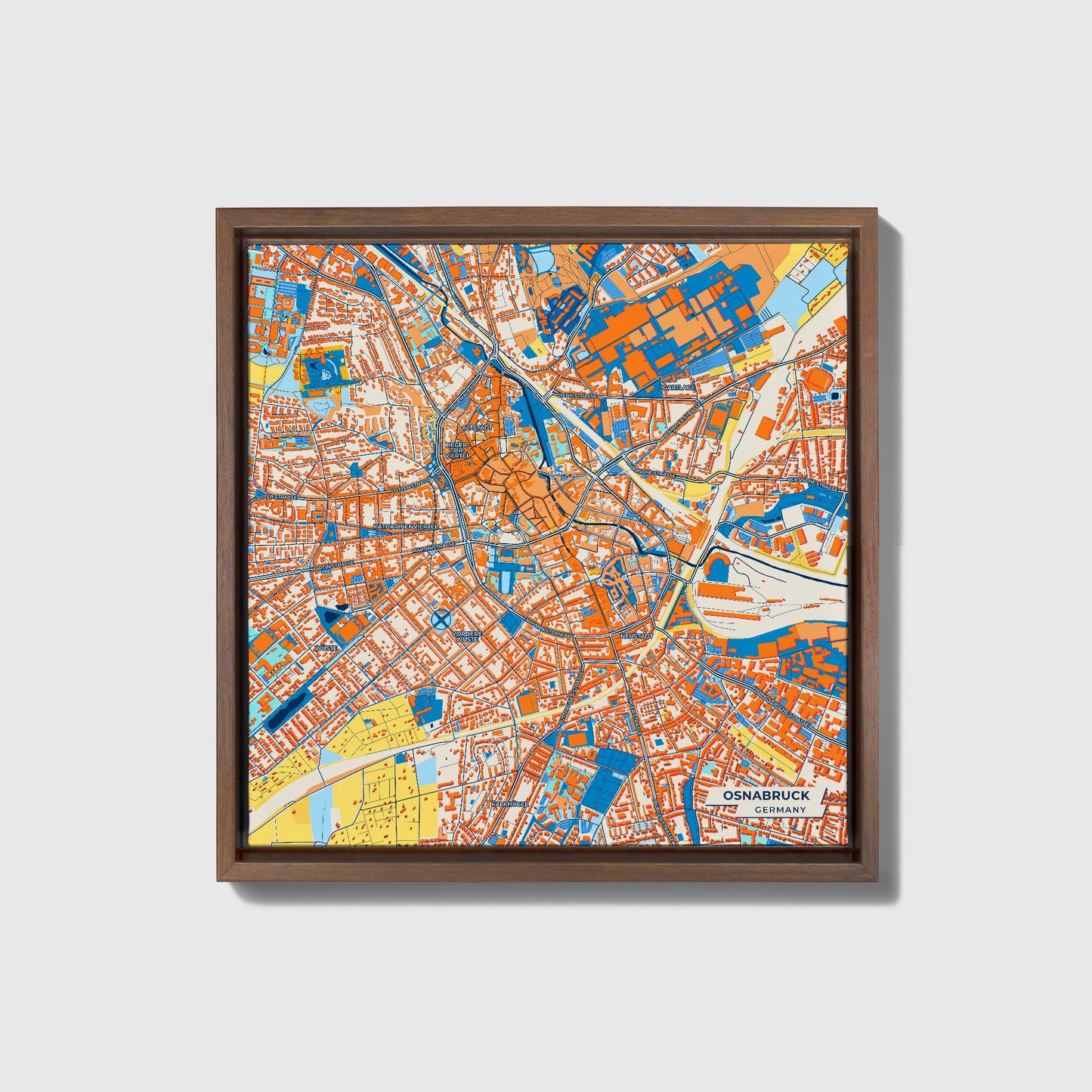 Osnabrück Germany Colorful City Map Canvas Print • Dark Wooden Framed