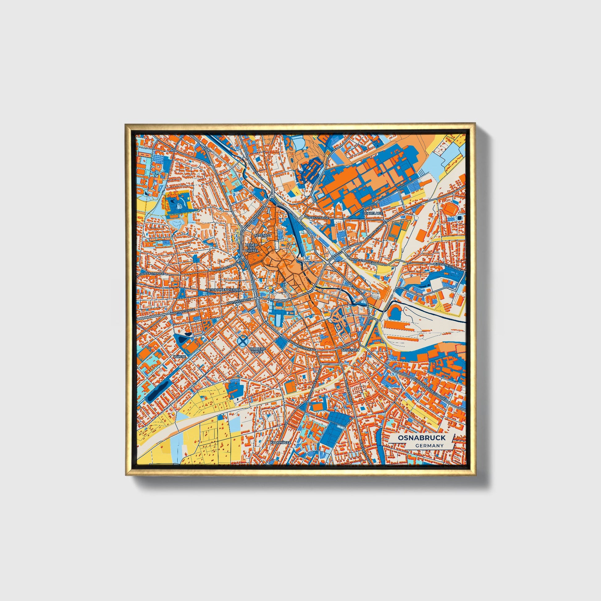 Osnabrück Germany Colorful City Map Canvas Print • Gold Framed
