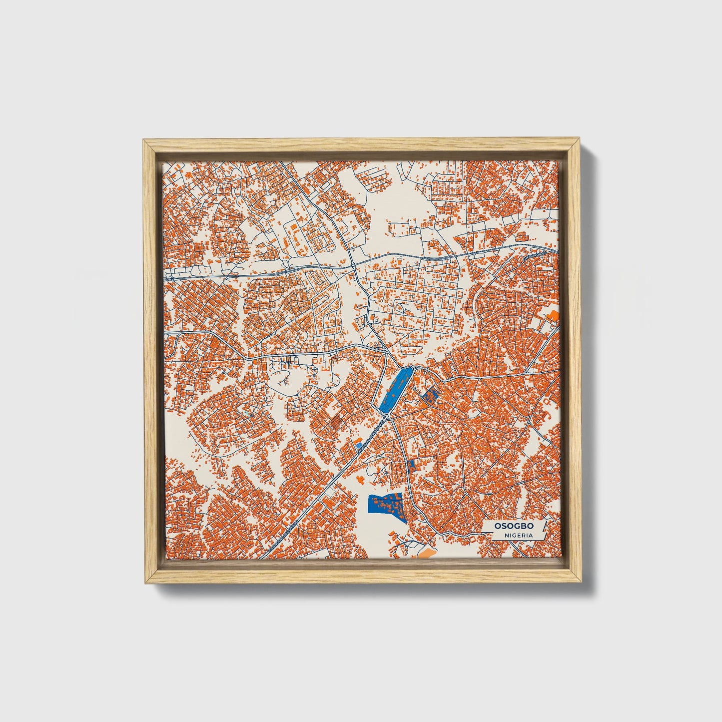 Osogbo Nigeria Colorful City Map Canvas Print • Natural Wooden Framed