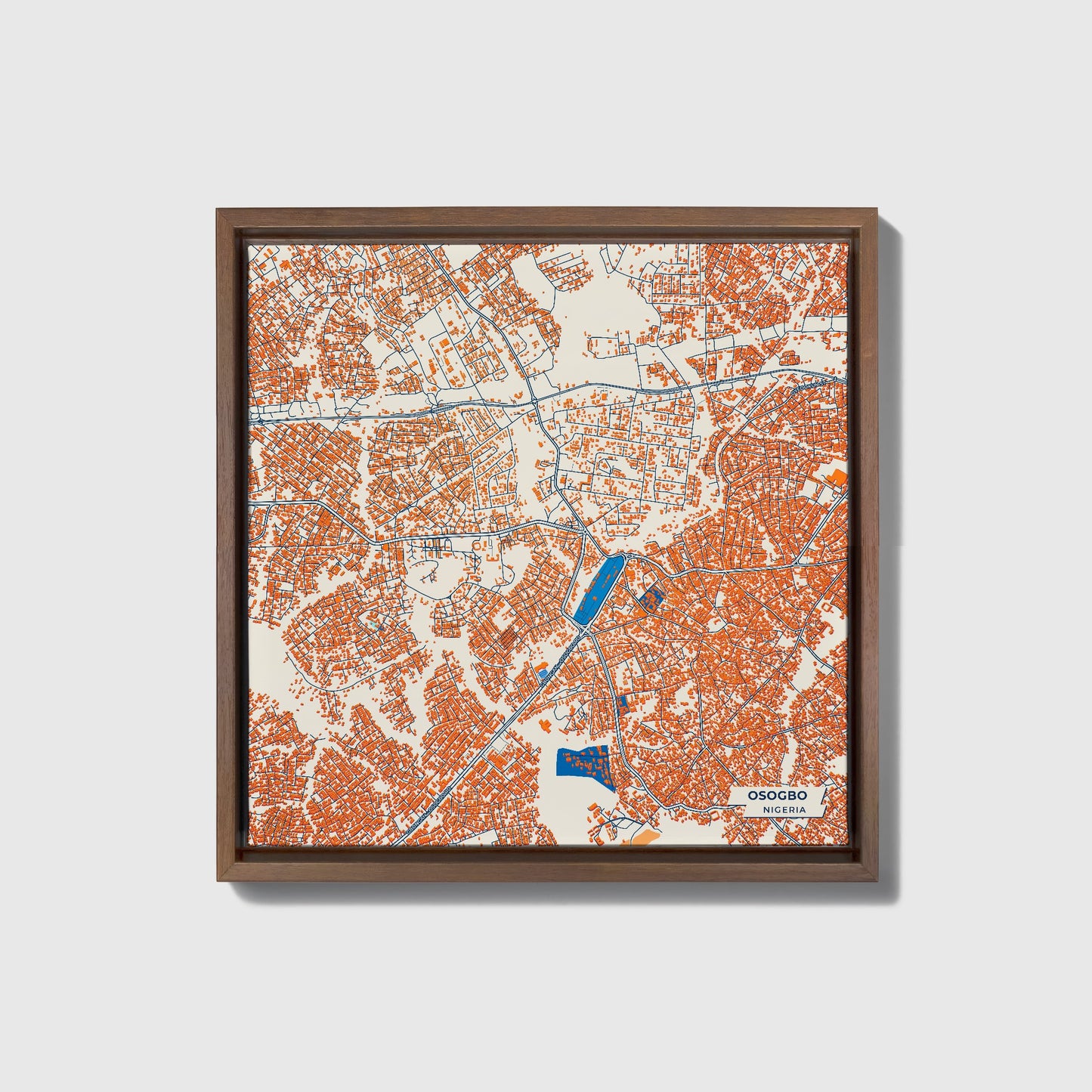 Osogbo Nigeria Colorful City Map Canvas Print • Dark Wooden Framed