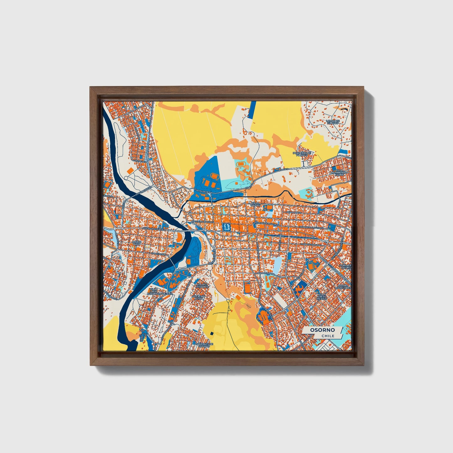Osorno Chile Colorful City Map Canvas Print • Dark Wooden Framed