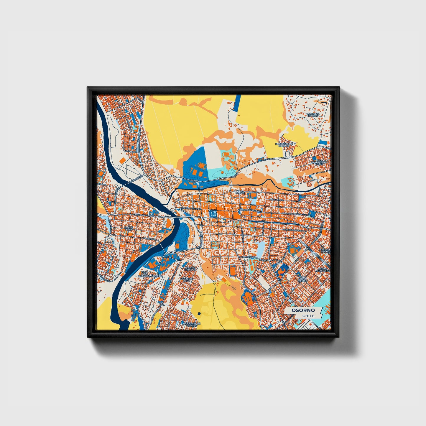 Osorno Chile Colorful City Map Canvas Print • Black Framed