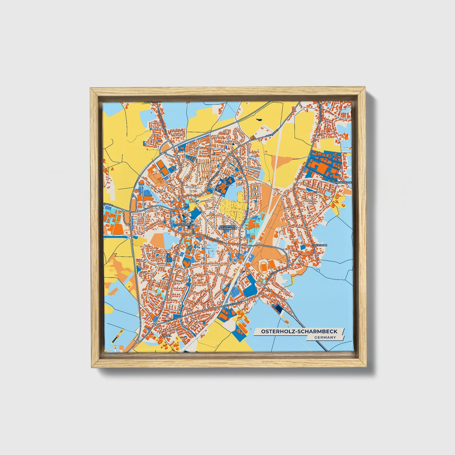 Osterholz-Scharmbeck Germany Colorful City Map Canvas Print • Natural Wooden Framed