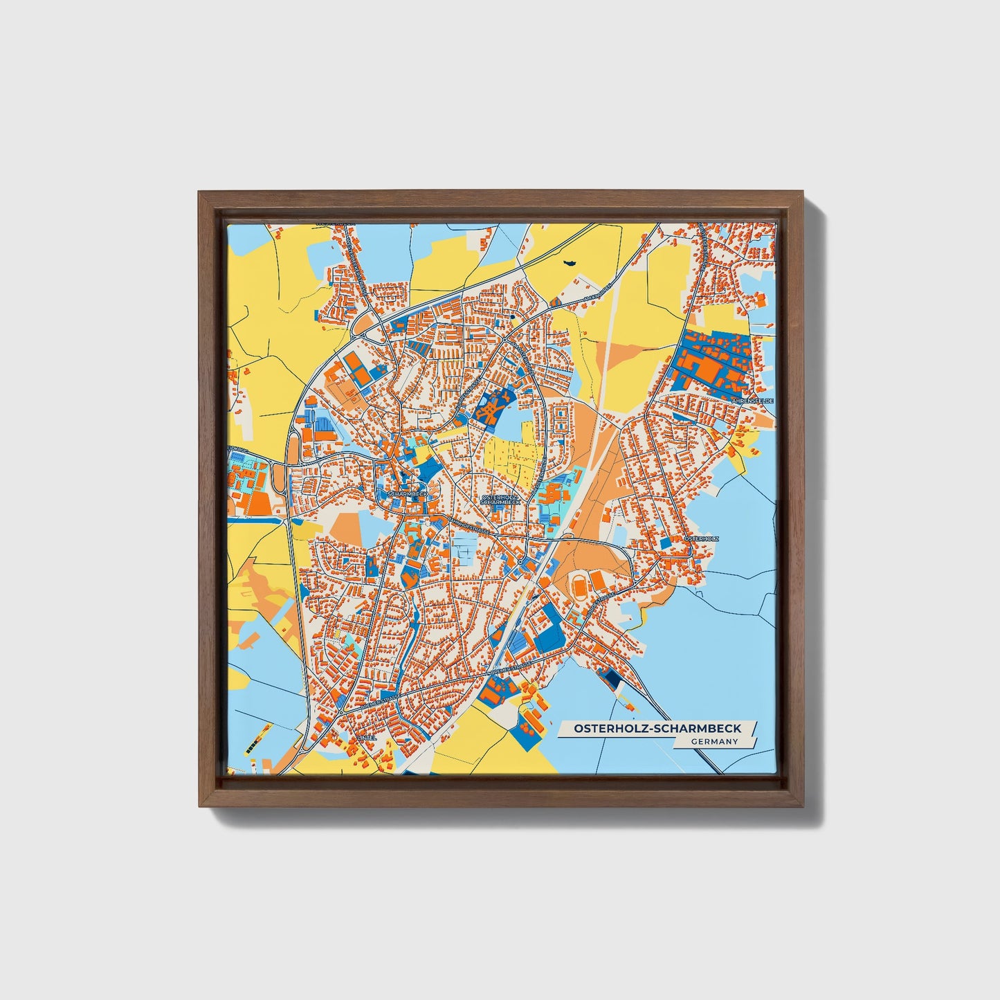 Osterholz-Scharmbeck Germany Colorful City Map Canvas Print • Dark Wooden Framed