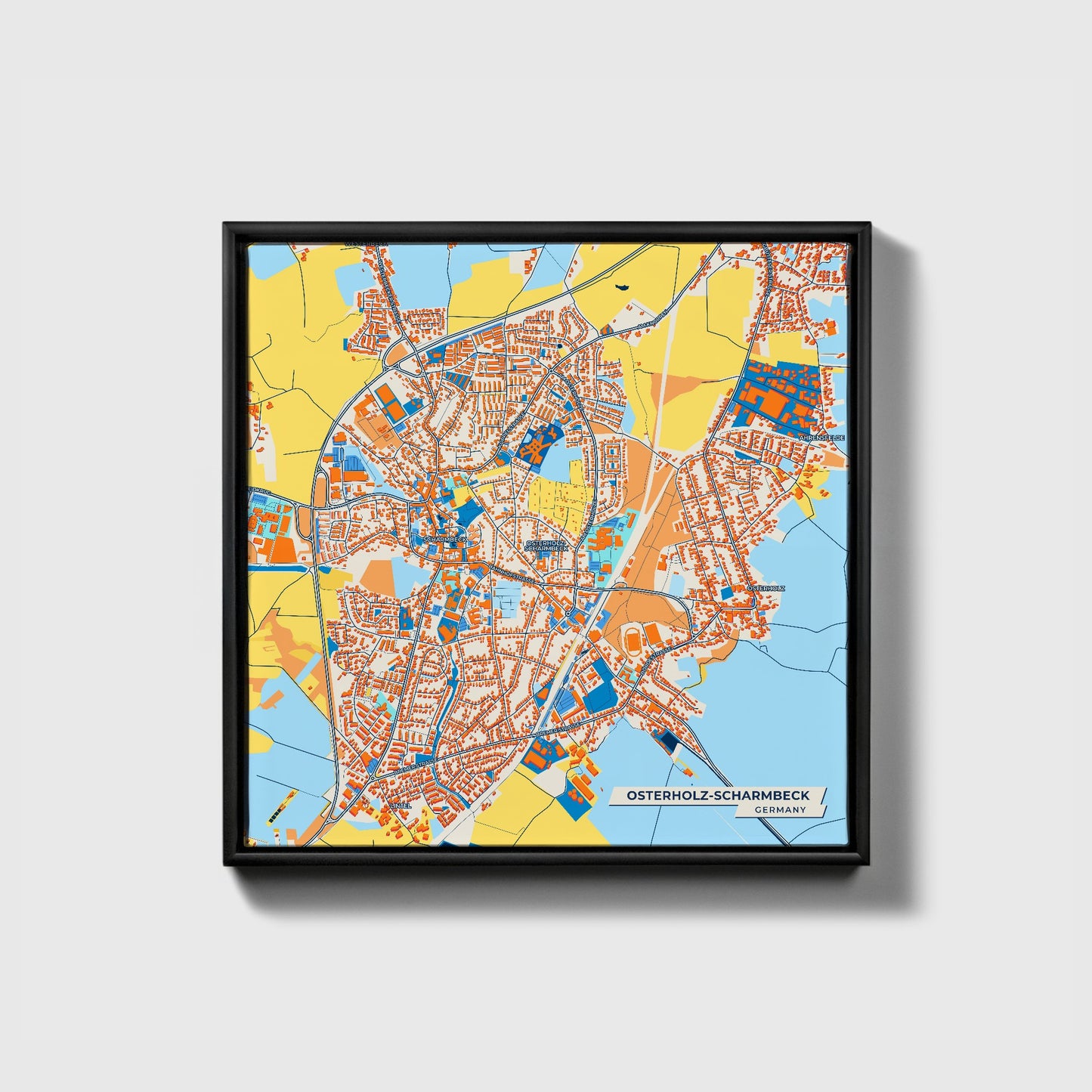 Osterholz-Scharmbeck Germany Colorful City Map Canvas Print • Black Framed