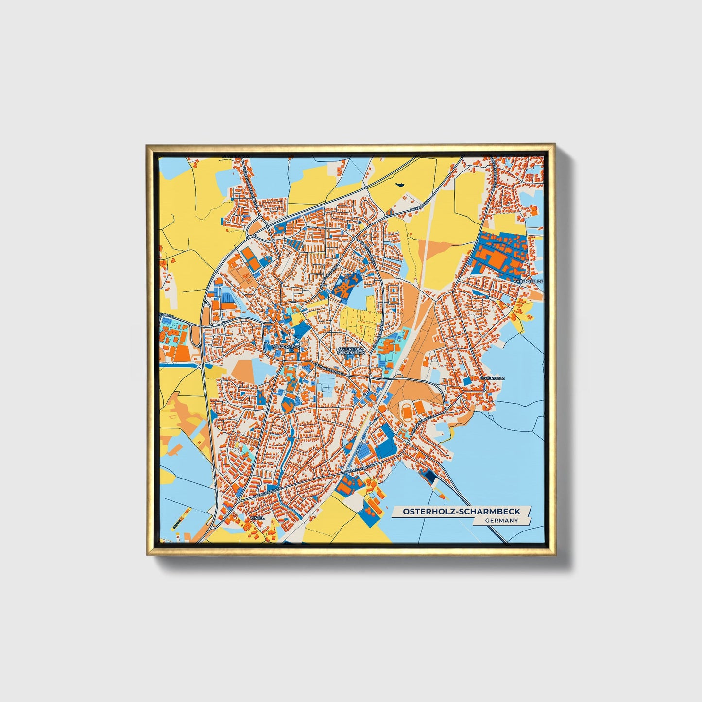 Osterholz-Scharmbeck Germany Colorful City Map Canvas Print • Gold Framed