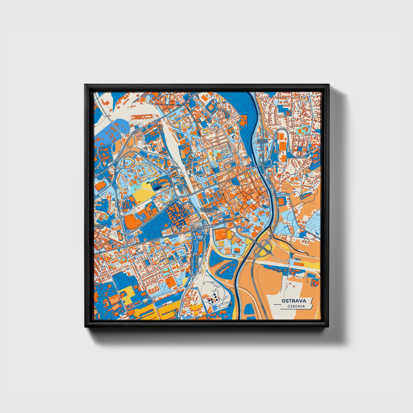 Ostrava Czechia Colorful City Map Canvas Print • Black Framed