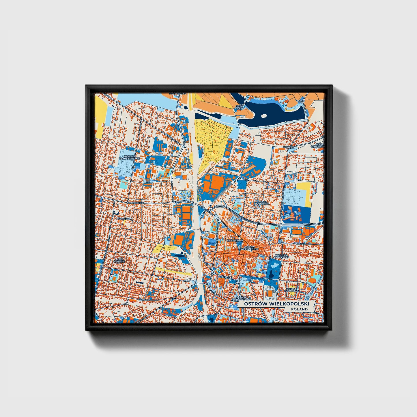 Ostrów Wielkopolski Poland Colorful City Map Canvas Print • Black Framed