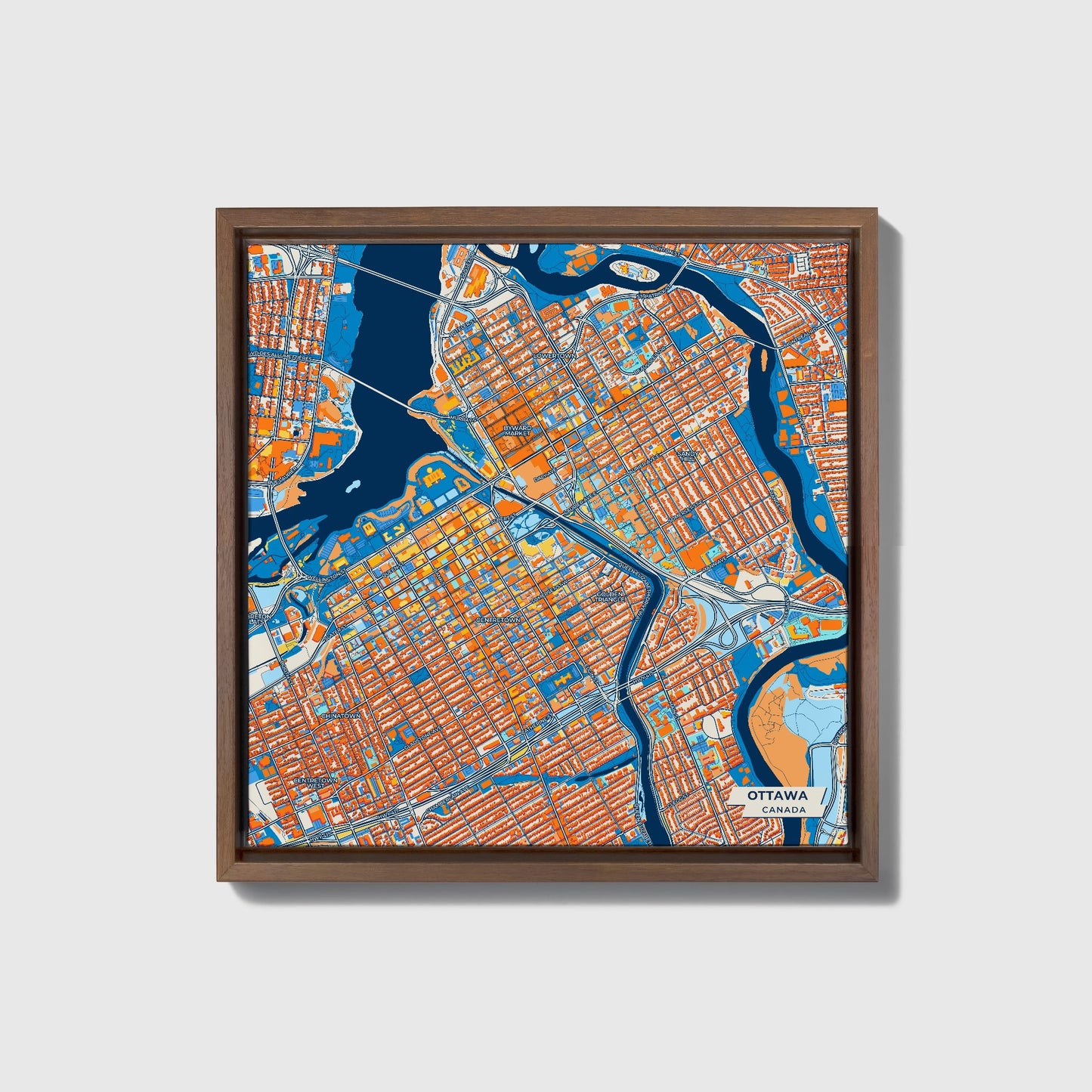 Ottawa Canada Colorful City Map Canvas Print • Dark Wooden Framed