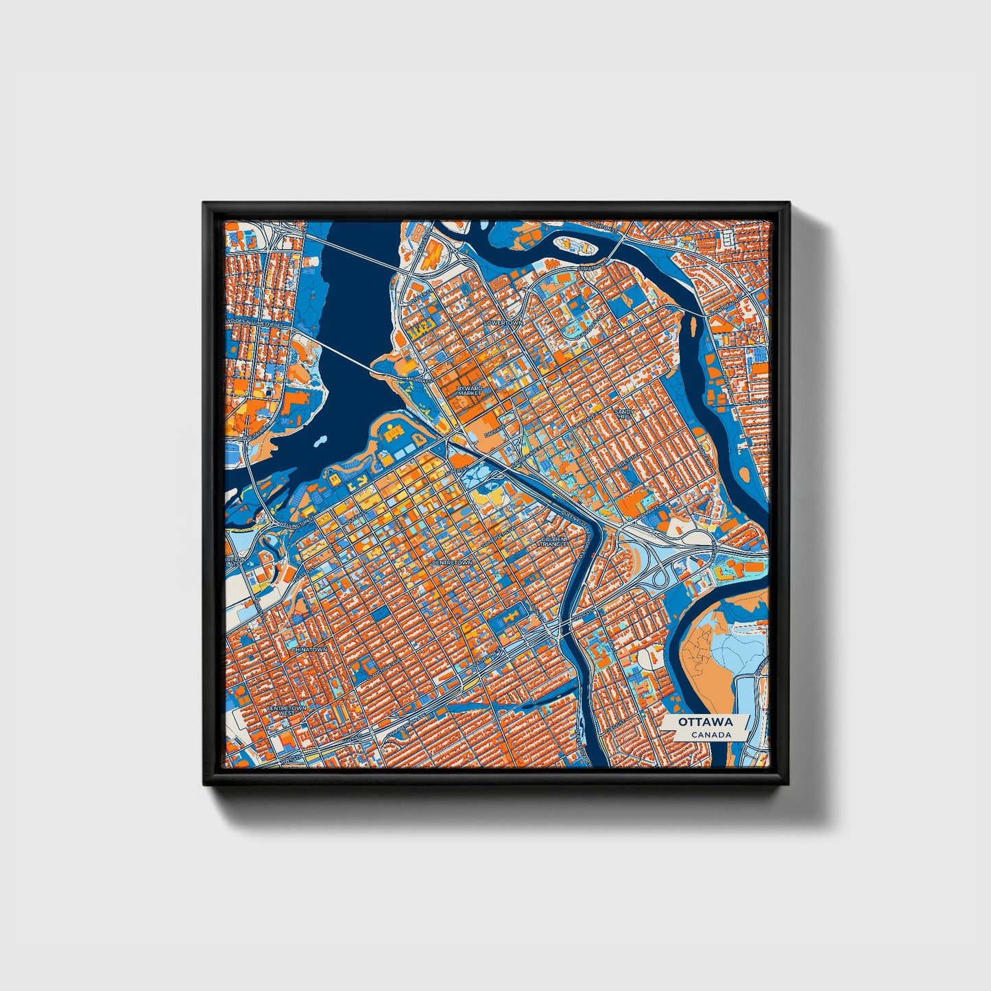 Ottawa Canada Colorful City Map Canvas Print • Black Framed