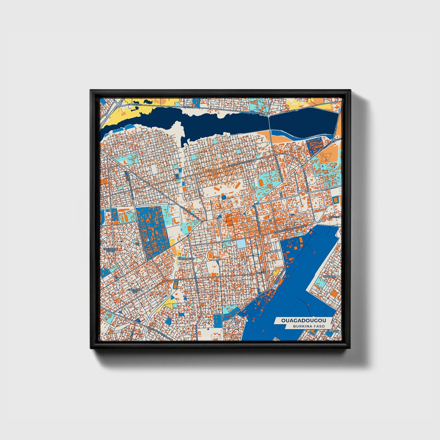 Ouagadougou Burkina Faso Colorful City Map Canvas Print • Black Framed
