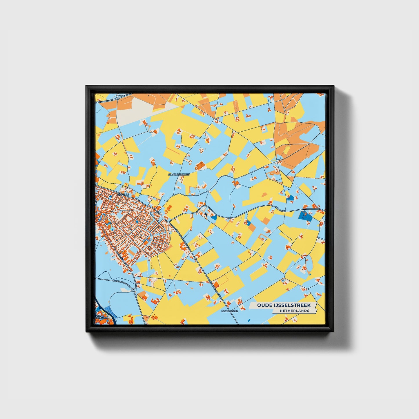 Oudeijsselstreek Netherlands Colorful City Map Canvas Print • Black Framed