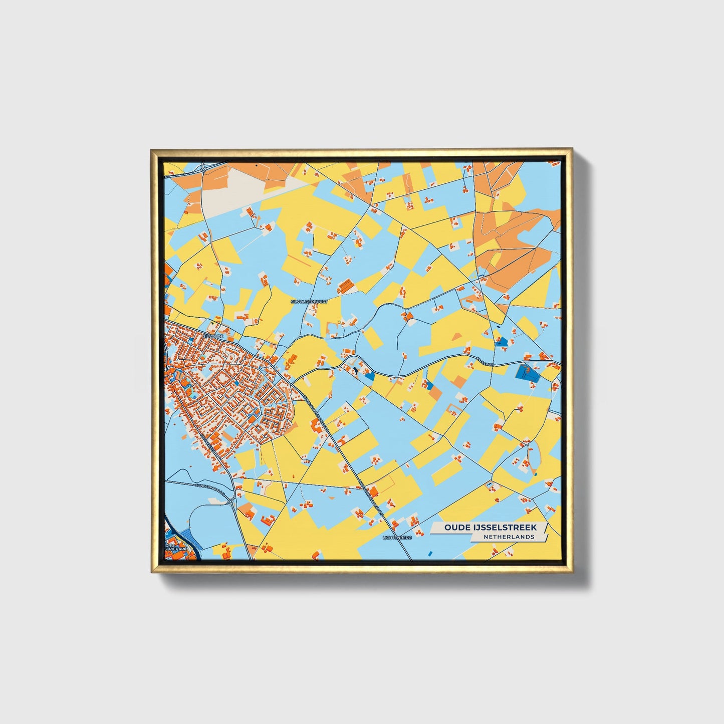 Oudeijsselstreek Netherlands Colorful City Map Canvas Print • Gold Framed
